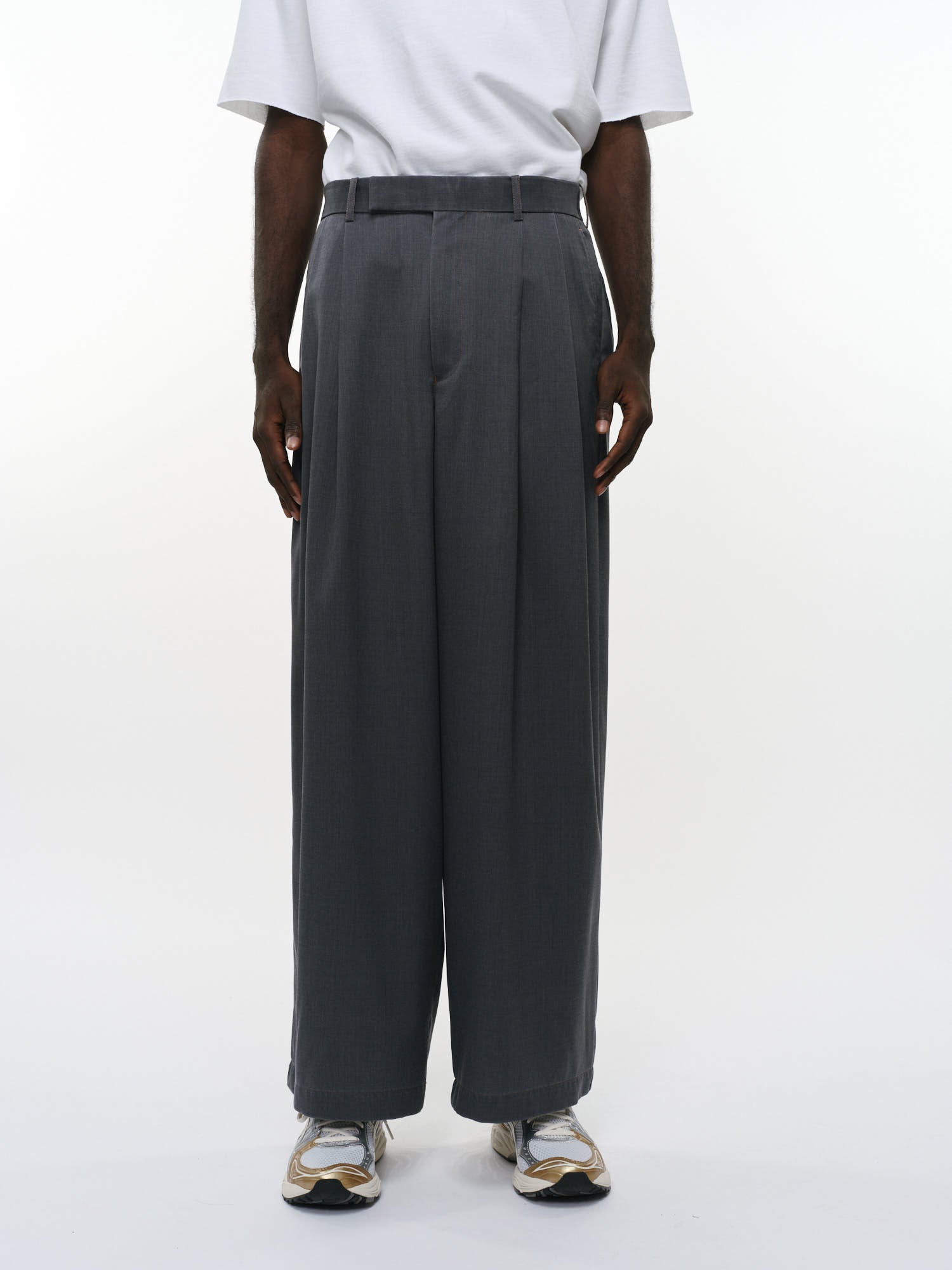 ウォッシャブルウールギャバ顔料プリント / ツータックバギートラウザーズ, Charcoal Gray