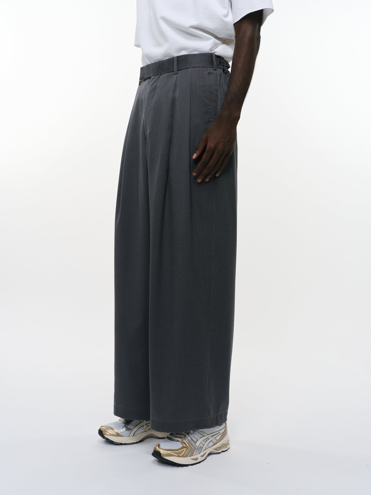 ウォッシャブルウールギャバ顔料プリント / ツータックバギートラウザーズ, Charcoal Gray