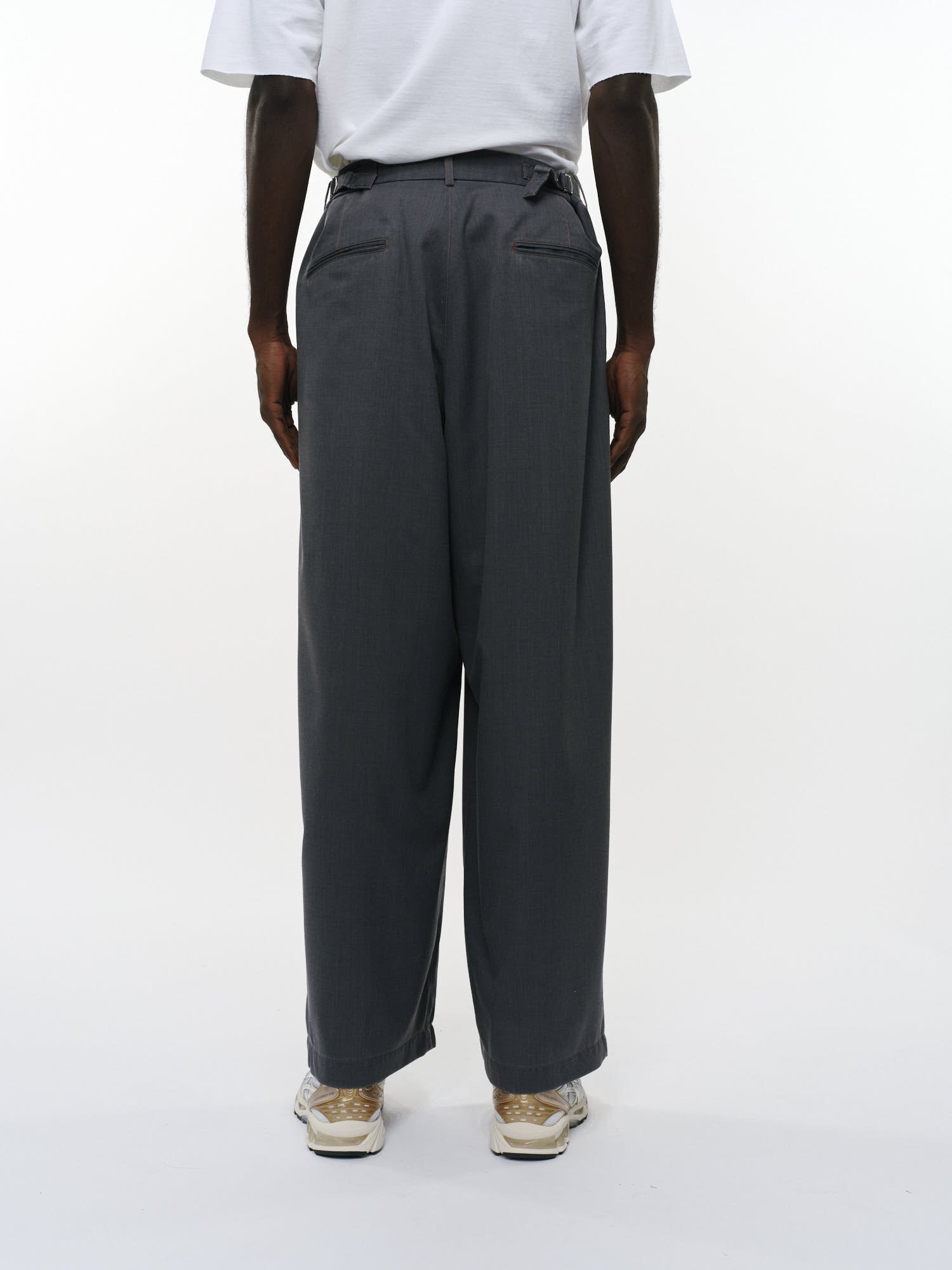 ウォッシャブルウールギャバ顔料プリント / ツータックバギートラウザーズ, Charcoal Gray