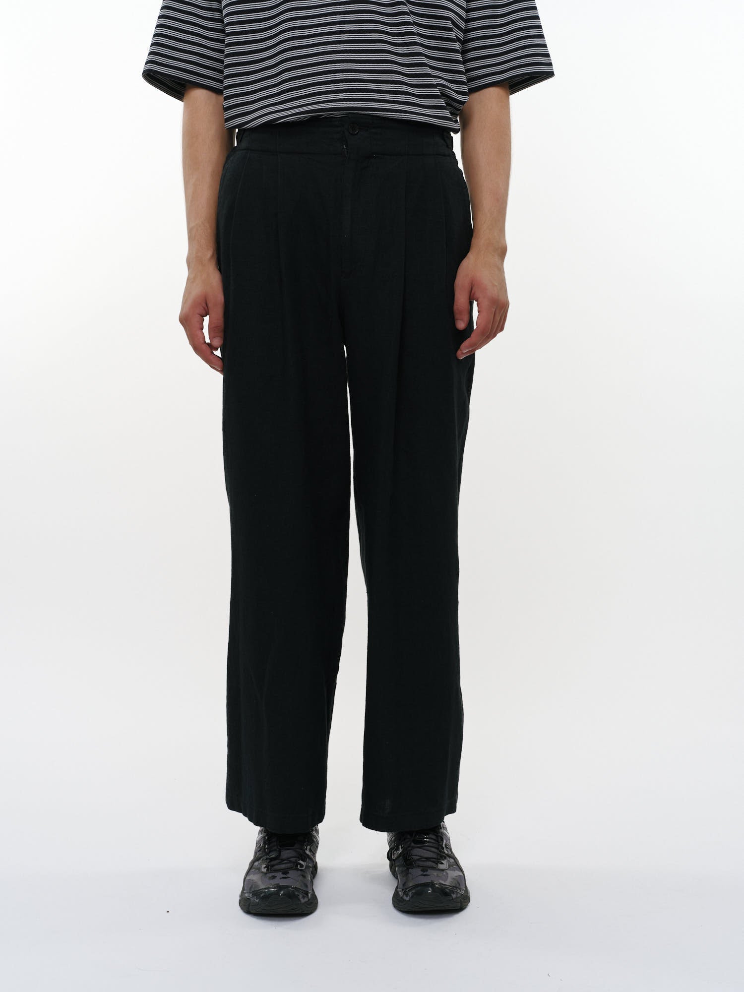 リネンキャンバス / ツータックミリタリートラウザーズ, Black