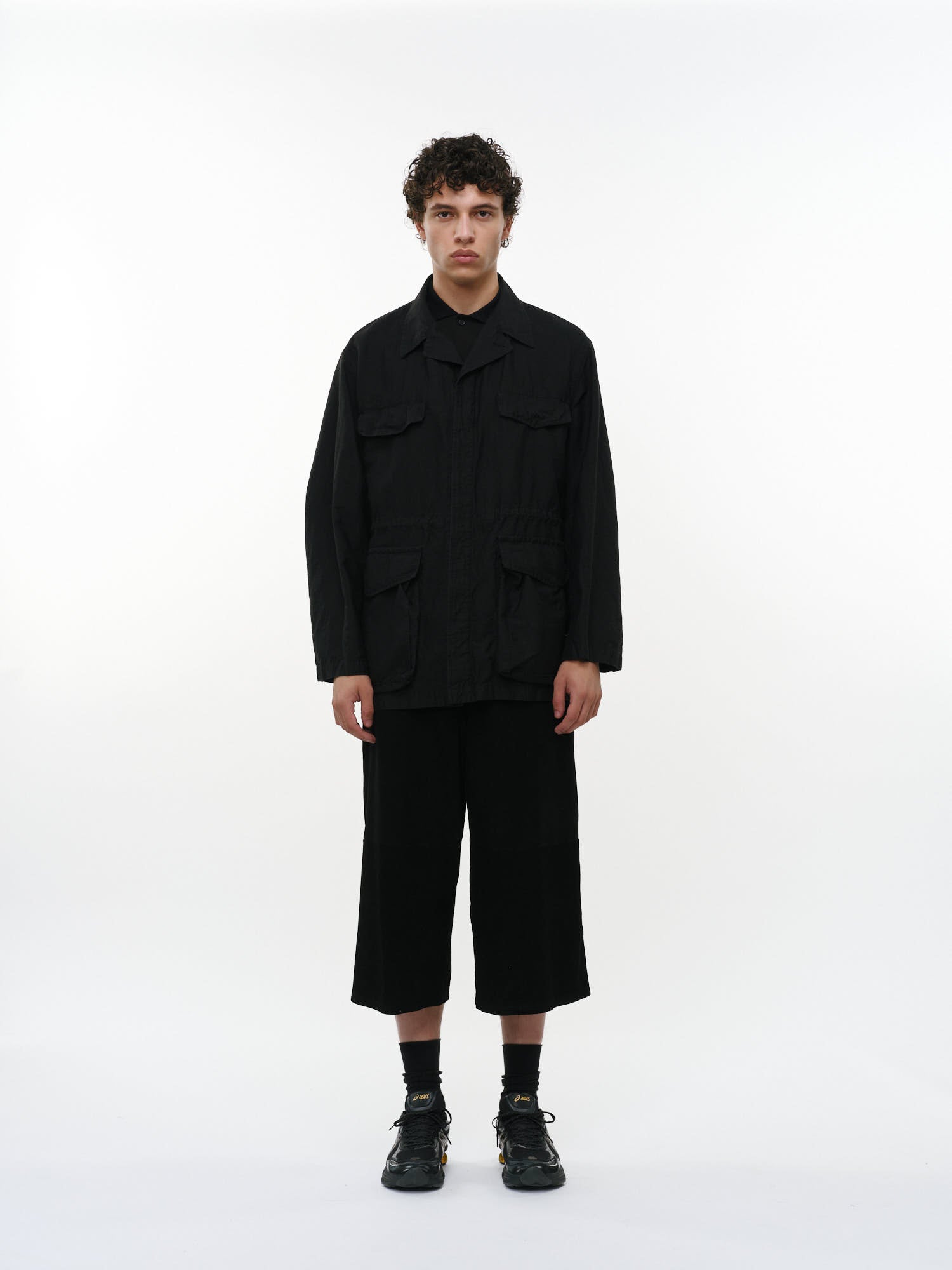 リネンオーガニックコットンシルクライトモールスキン / ミリタリージャケット, Black