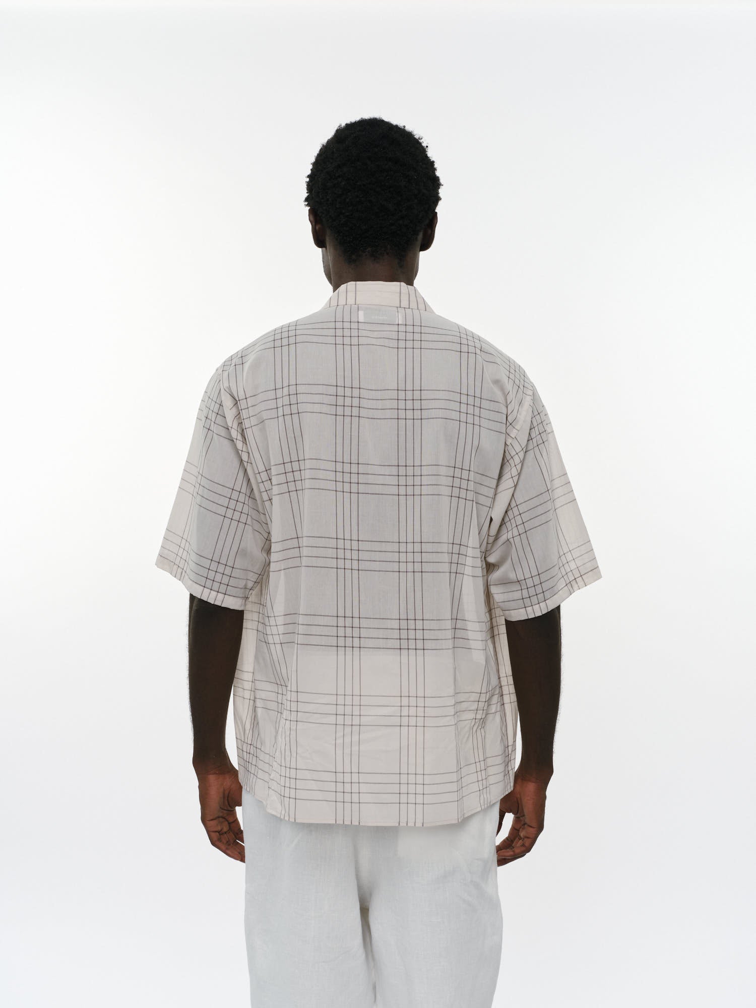 オーガニックコットン強撚チェックローン / オープンカラーS/Sシャツ, Ivory Check