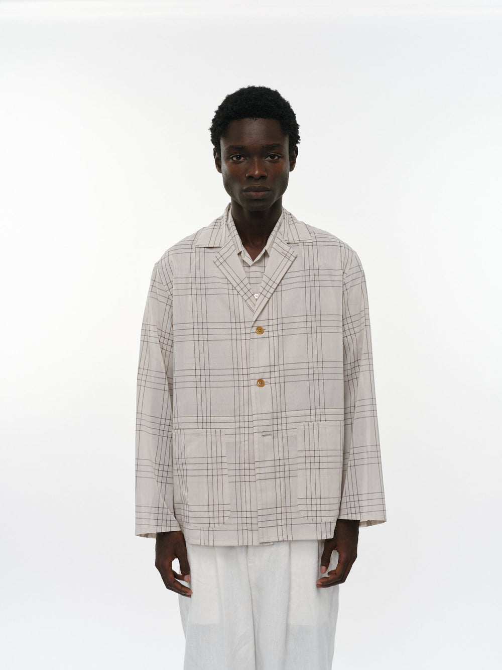 オーガニックコットン強撚チェックローン / カバーオールシャツ, Ivory Check