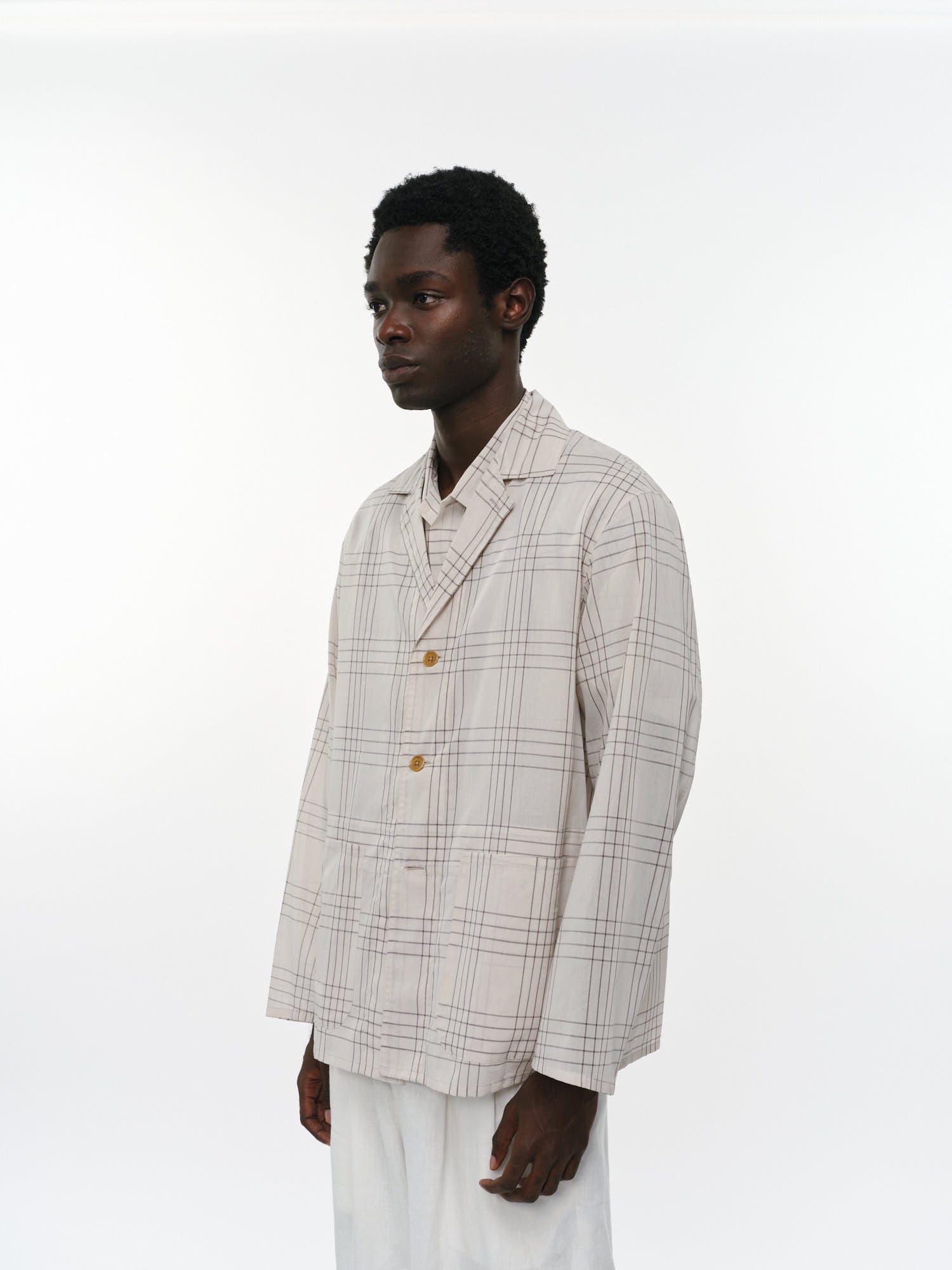 オーガニックコットン強撚チェックローン / カバーオールシャツ, Ivory Check