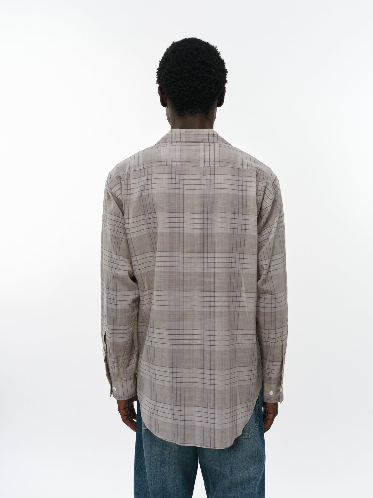 オーガニックコットン強撚チェックローン / オープンカラーL/Sシャツ, Sage Check