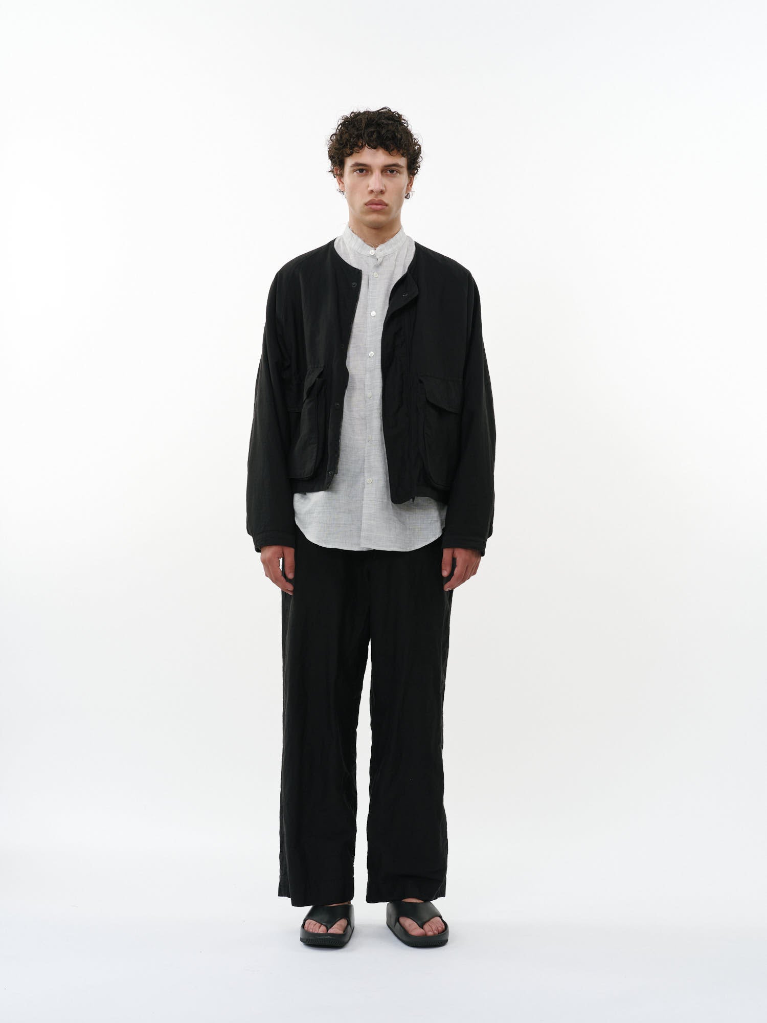 リネンオーガニックコットンシルクライトモールスキン / ハンティングジャケット, Black