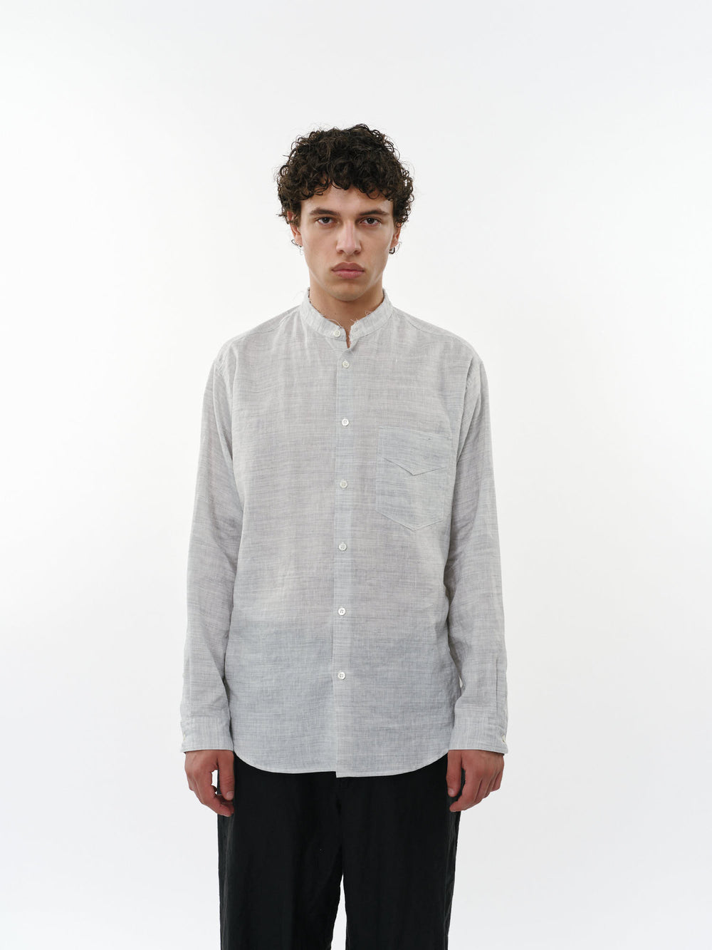 リネンラミーシャンブレー / バンドカラーシャツ, Gray