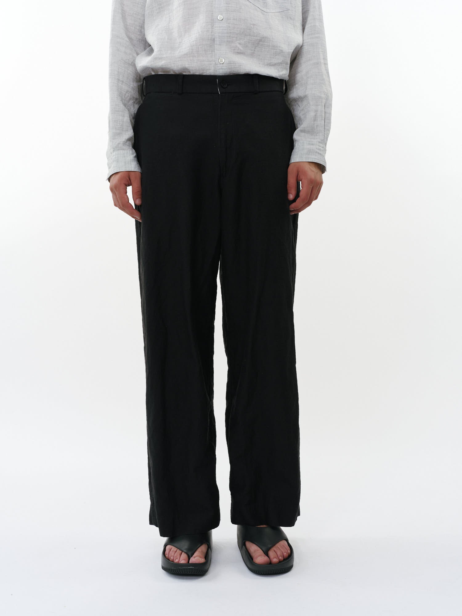 リネンオーガニックコットンシルクライトモールスキン / ミリタリースラックス, Black