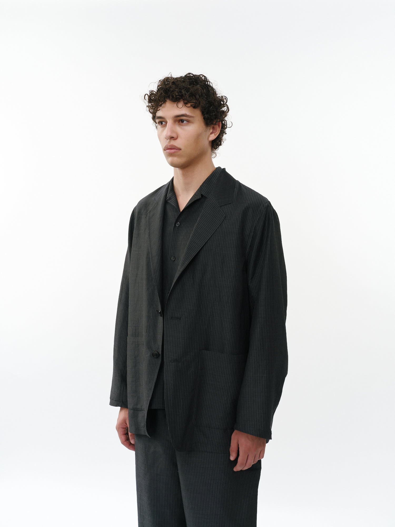 ウールシルクフェザークロス / ストロールアラウンドジャケット, Top Charcoal Stripe