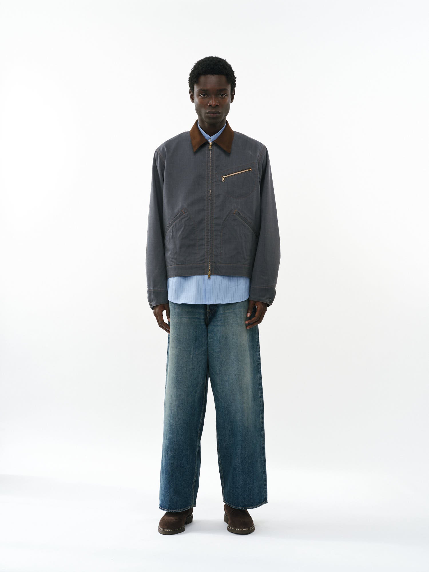 ウォッシャブルウールギャバ顔料プリント / ワークジャケット, Blue Gray