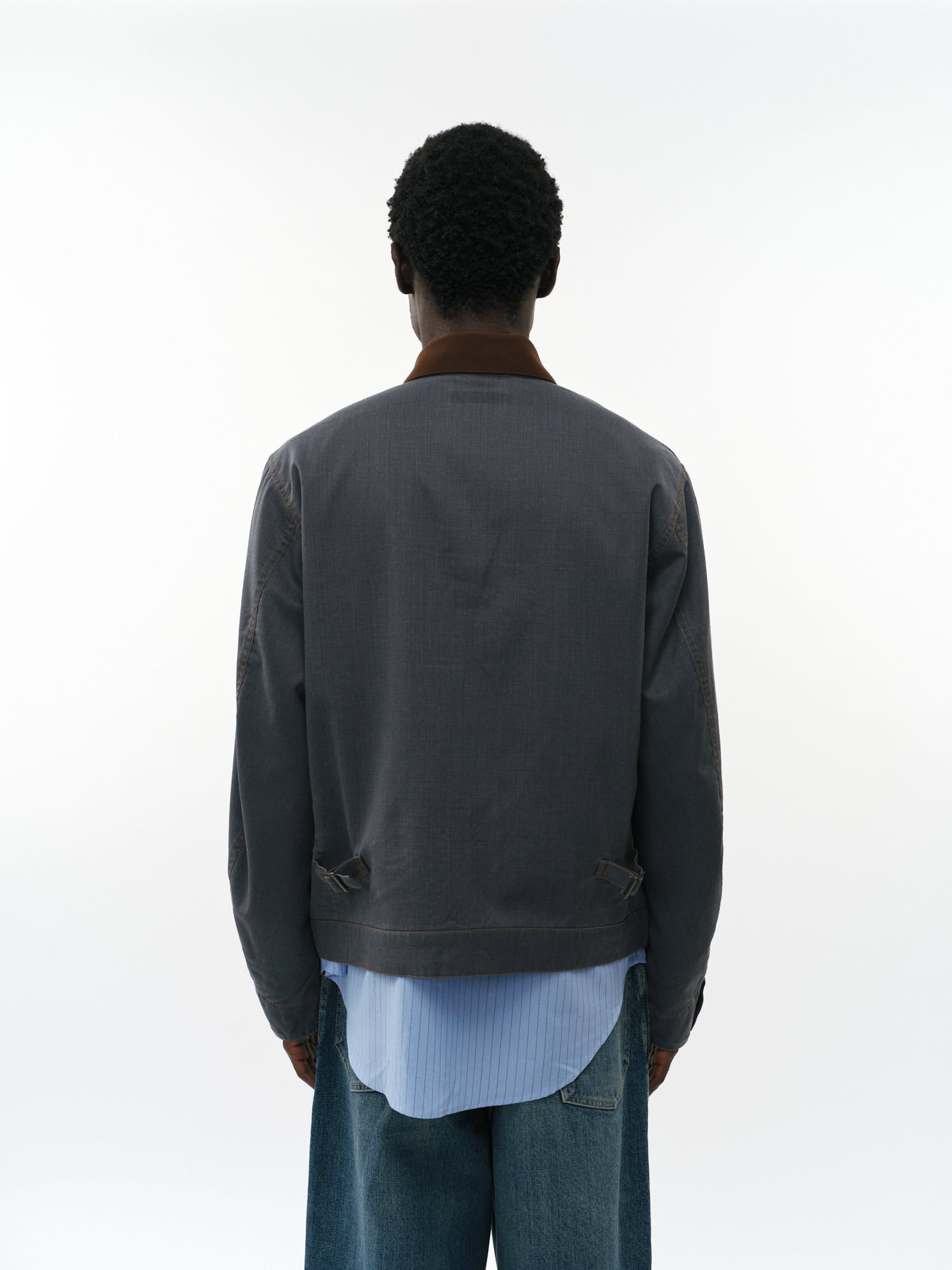 ウォッシャブルウールギャバ顔料プリント / ワークジャケット, Blue Gray