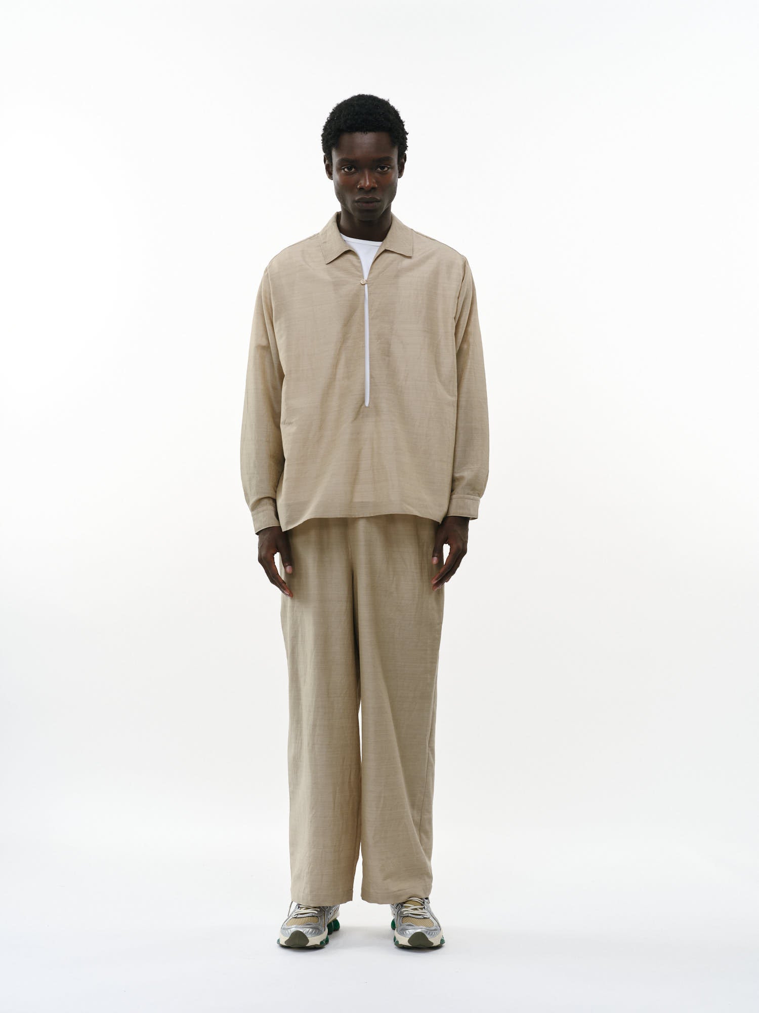 ウールシルクフェザークロス / ワイドシリンダーフィットイージーパンツ, Top Beige