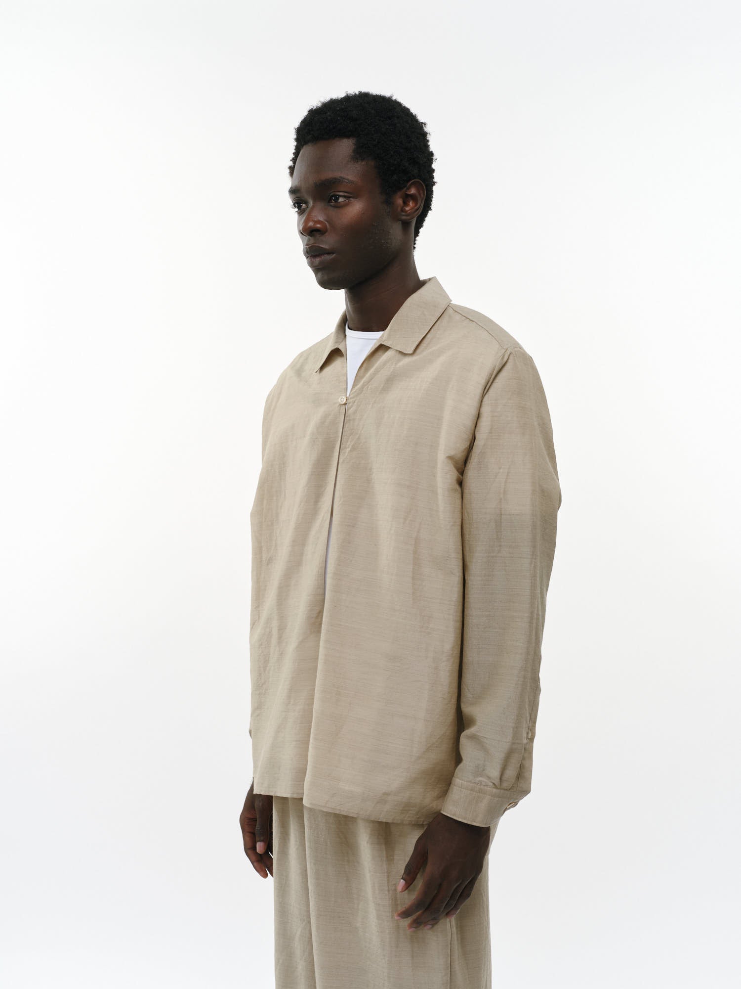 ウールシルクフェザークロス / スキッパーシャツ, Top Beige