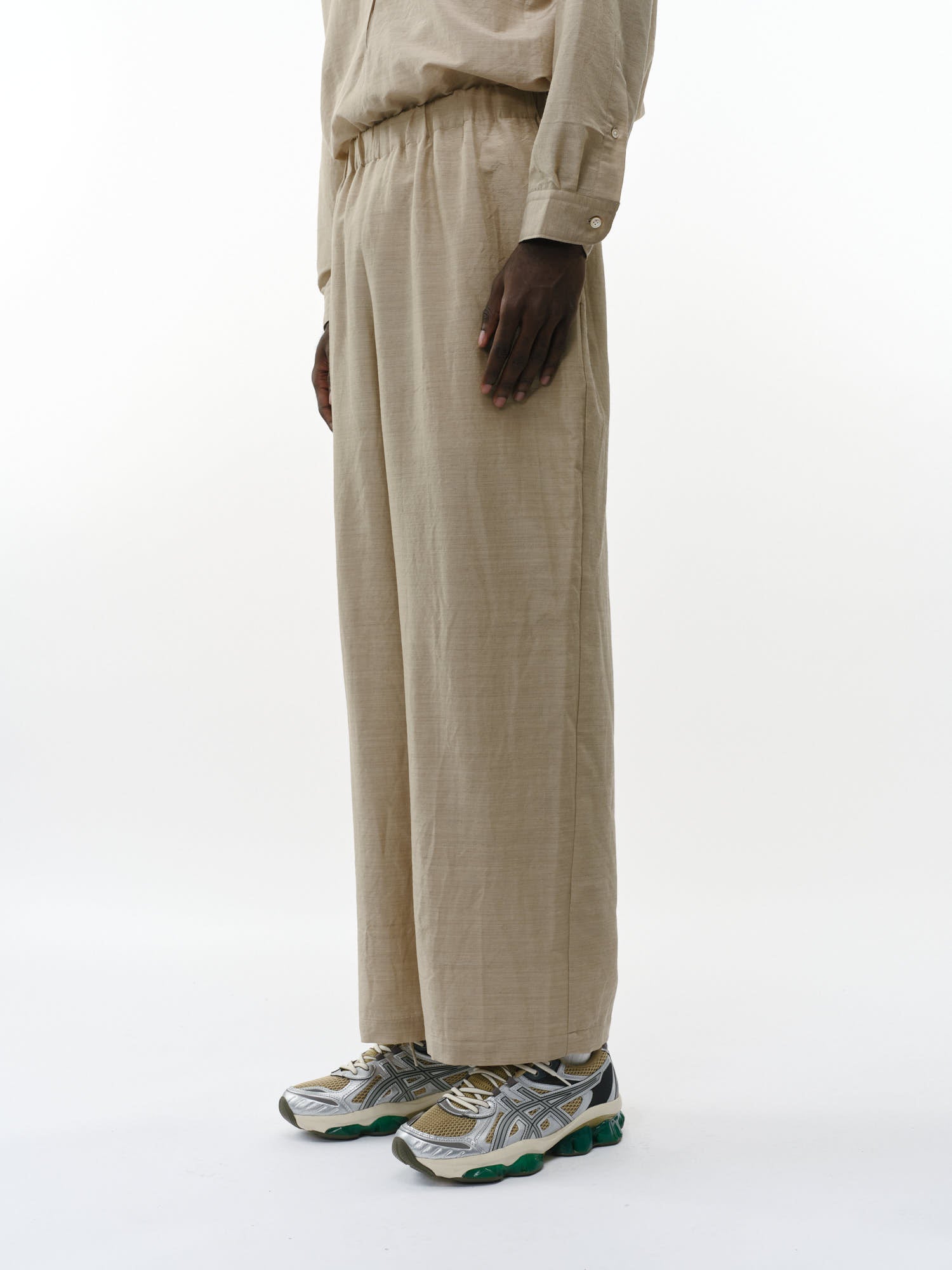 ウールシルクフェザークロス / ワイドシリンダーフィットイージーパンツ, Top Beige