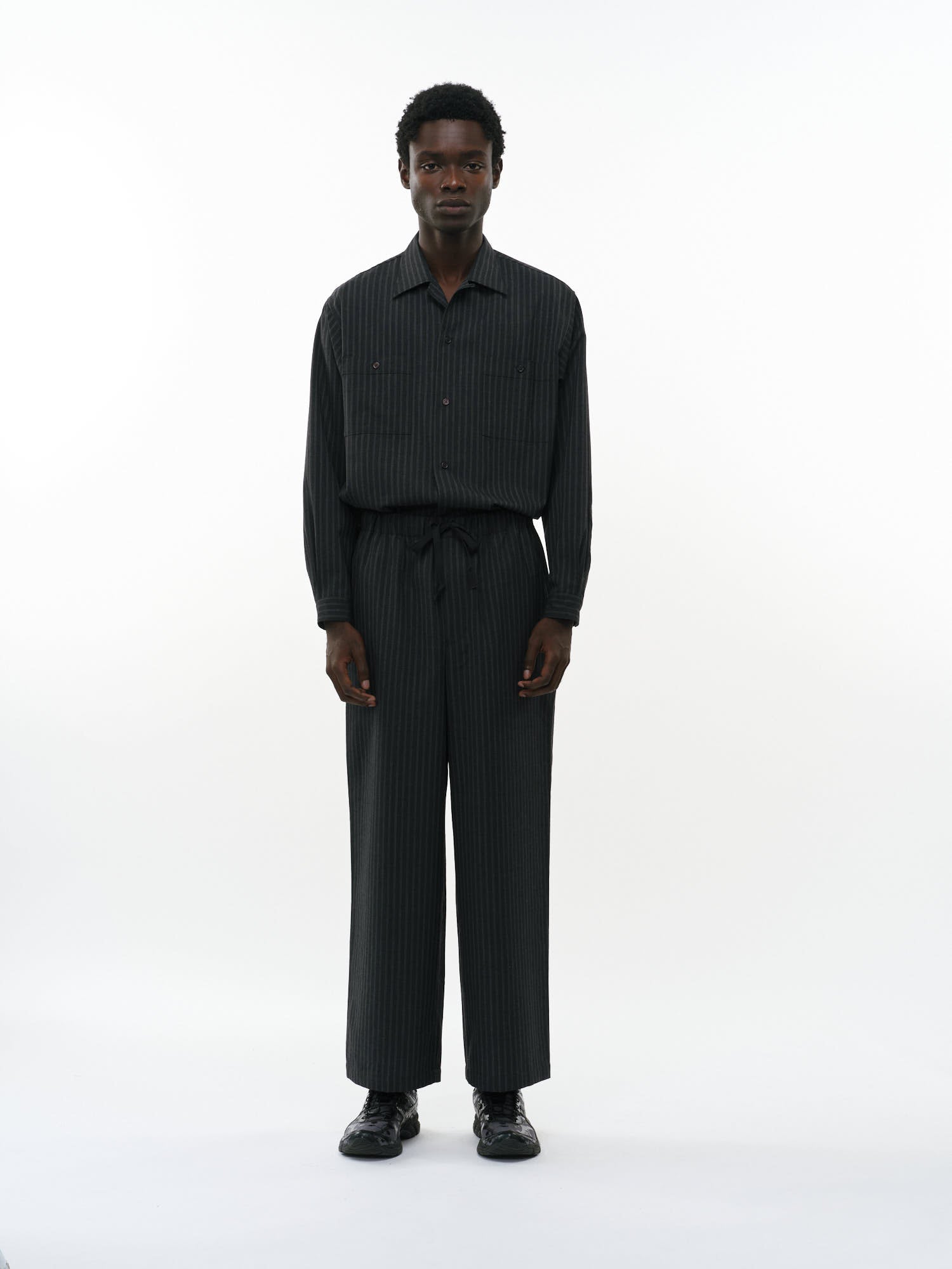 2/72ウールトロピカルワッシャー / ダブルポケットオープンカラーシャツ, Gray Stripe