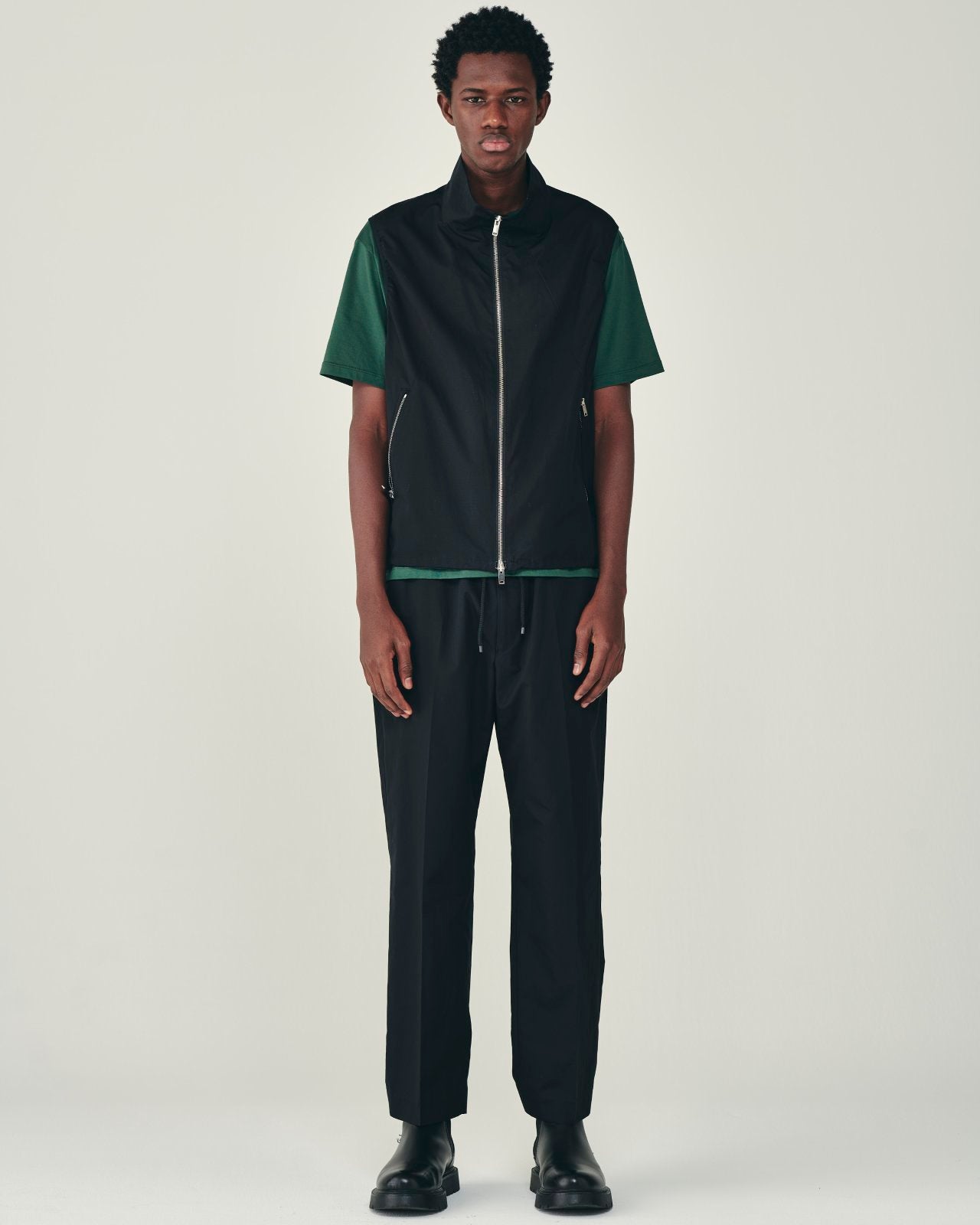 120/2オールウェザークロス	/ フラットテーパードイージートラウザーズ, Black