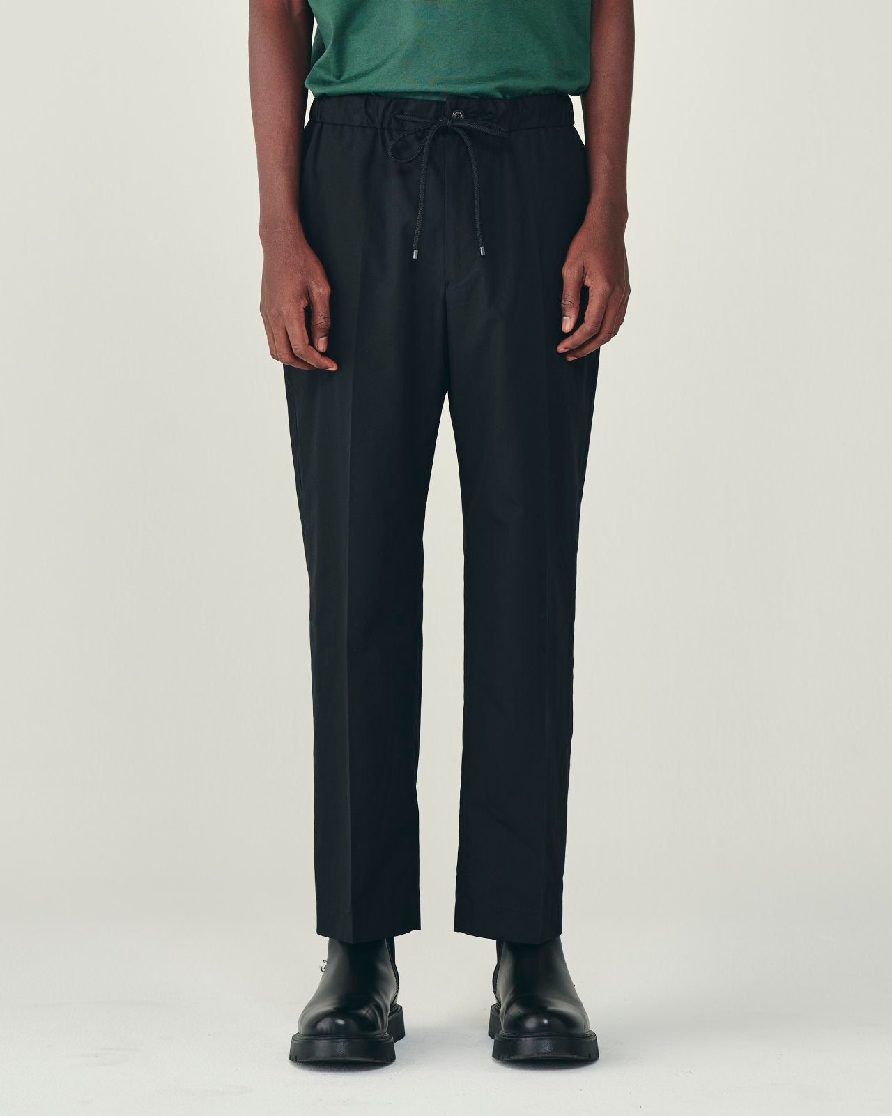 120/2オールウェザークロス	/ フラットテーパードイージートラウザーズ, Black