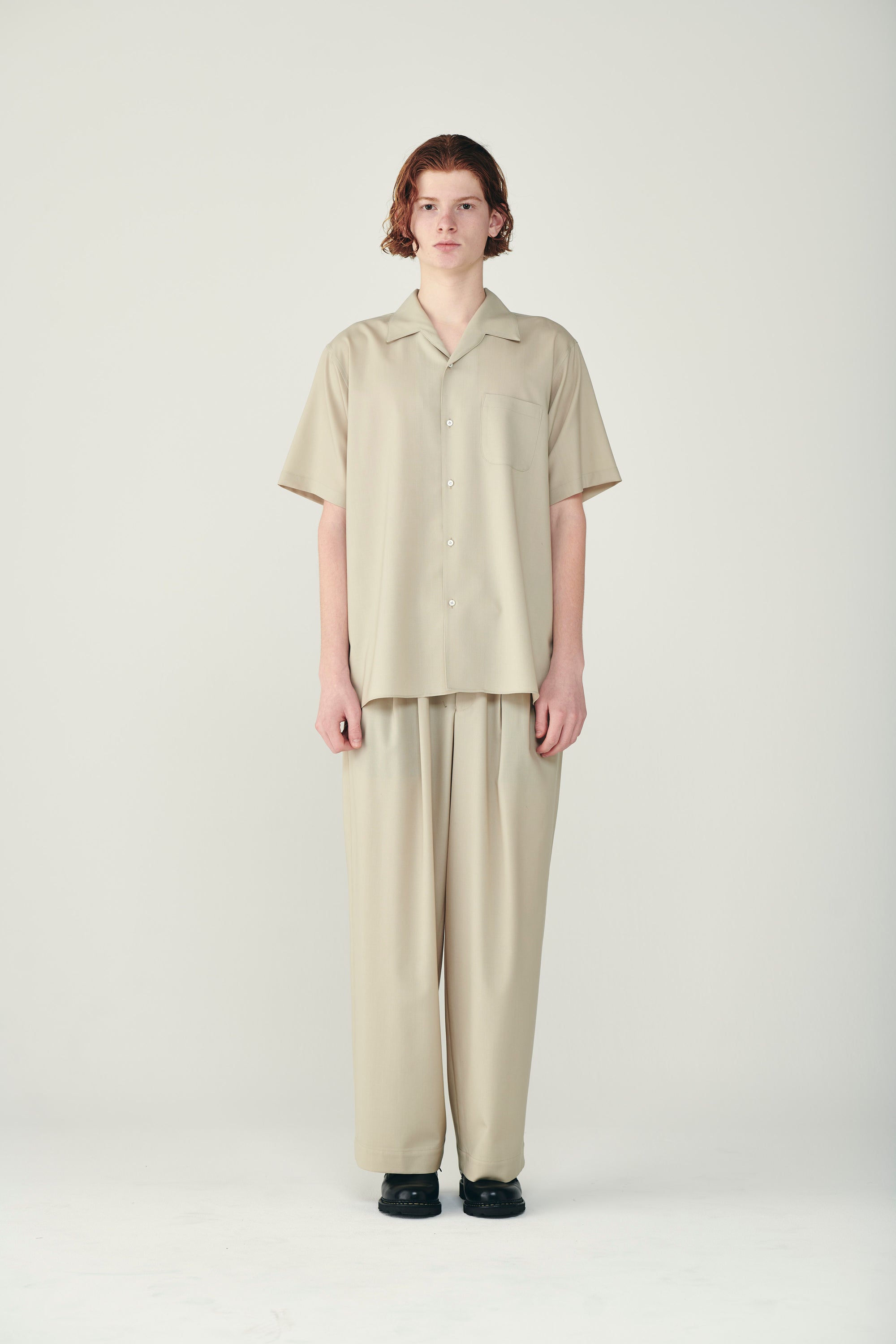 オーガニックウール2/80トロピカル / トリプルプリーテッドイージートラウザーズ, Beige