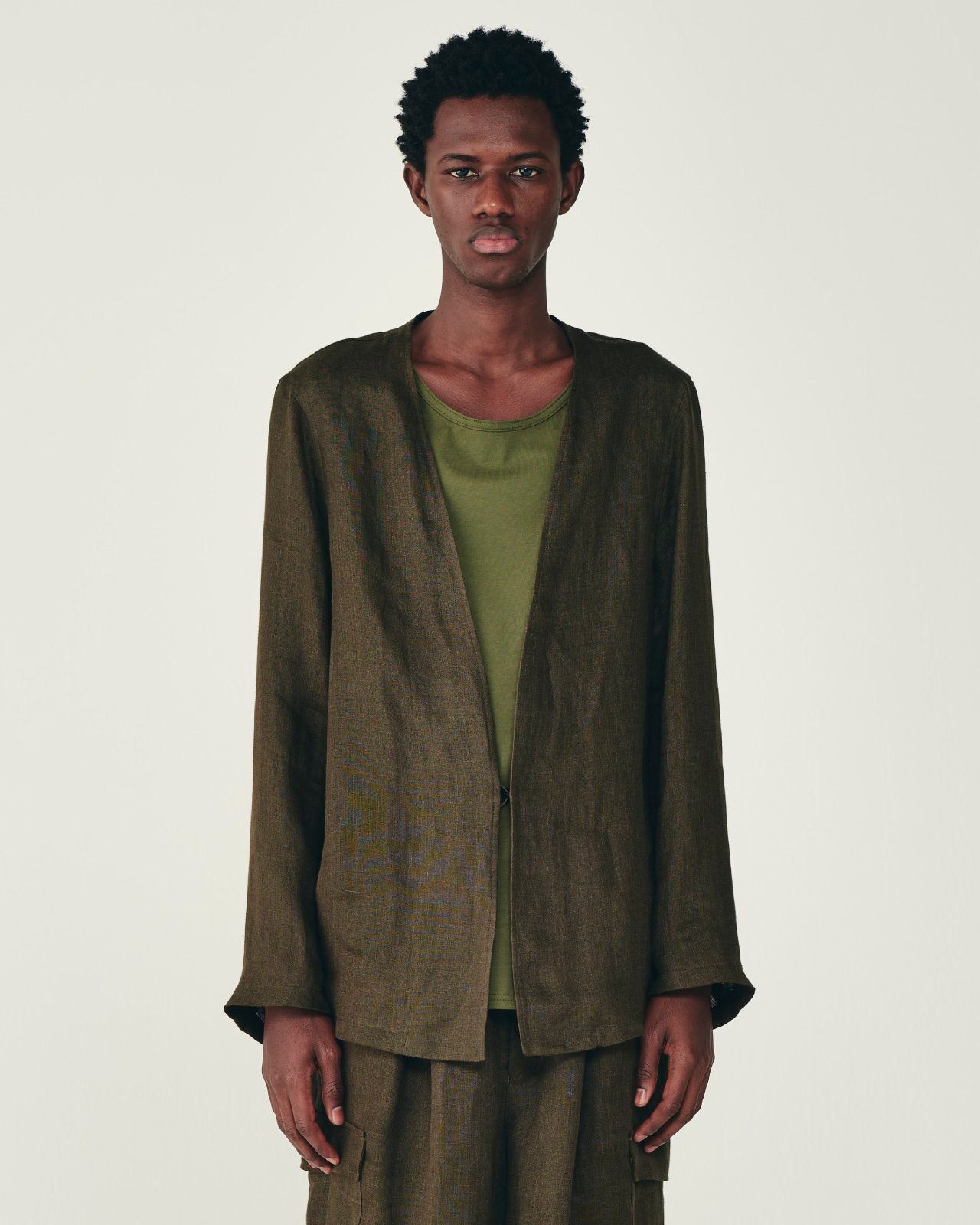 リネンガーゼダブルクロス ミニマリストジャケット, Olive
