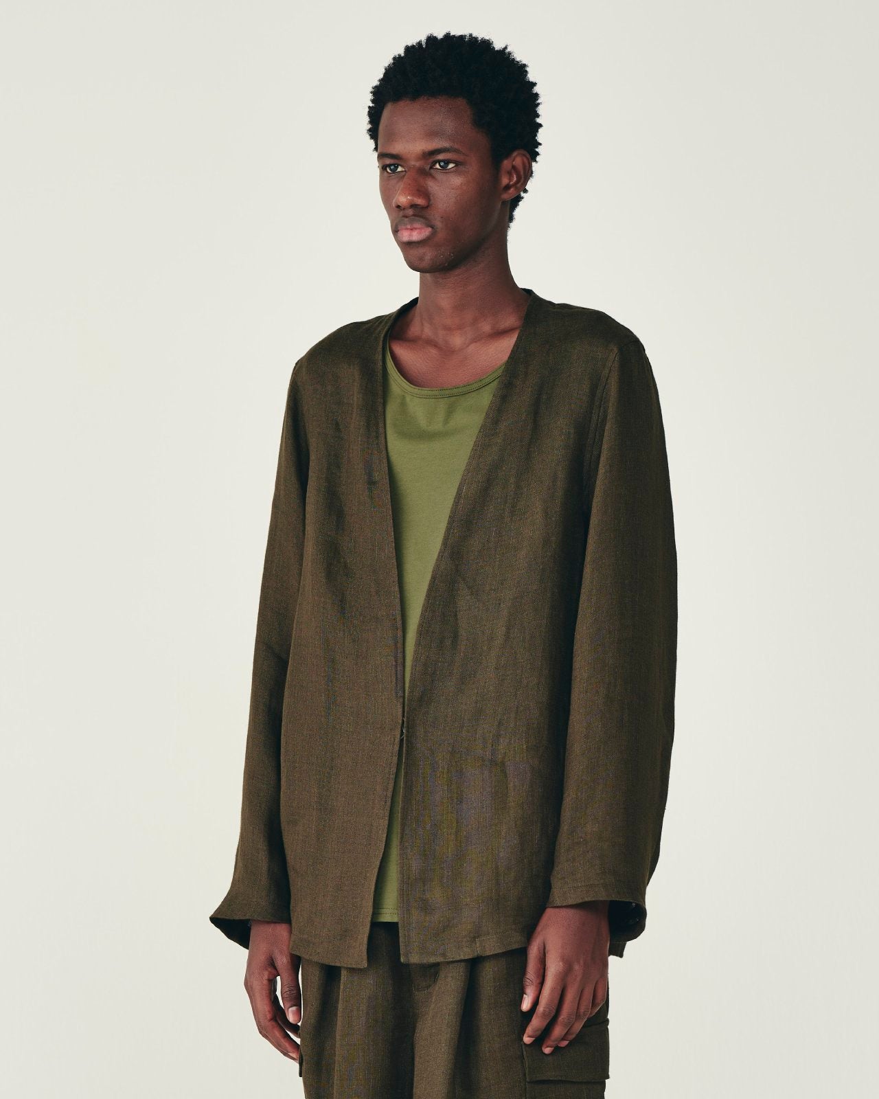 リネンガーゼダブルクロス ミニマリストジャケット, Olive