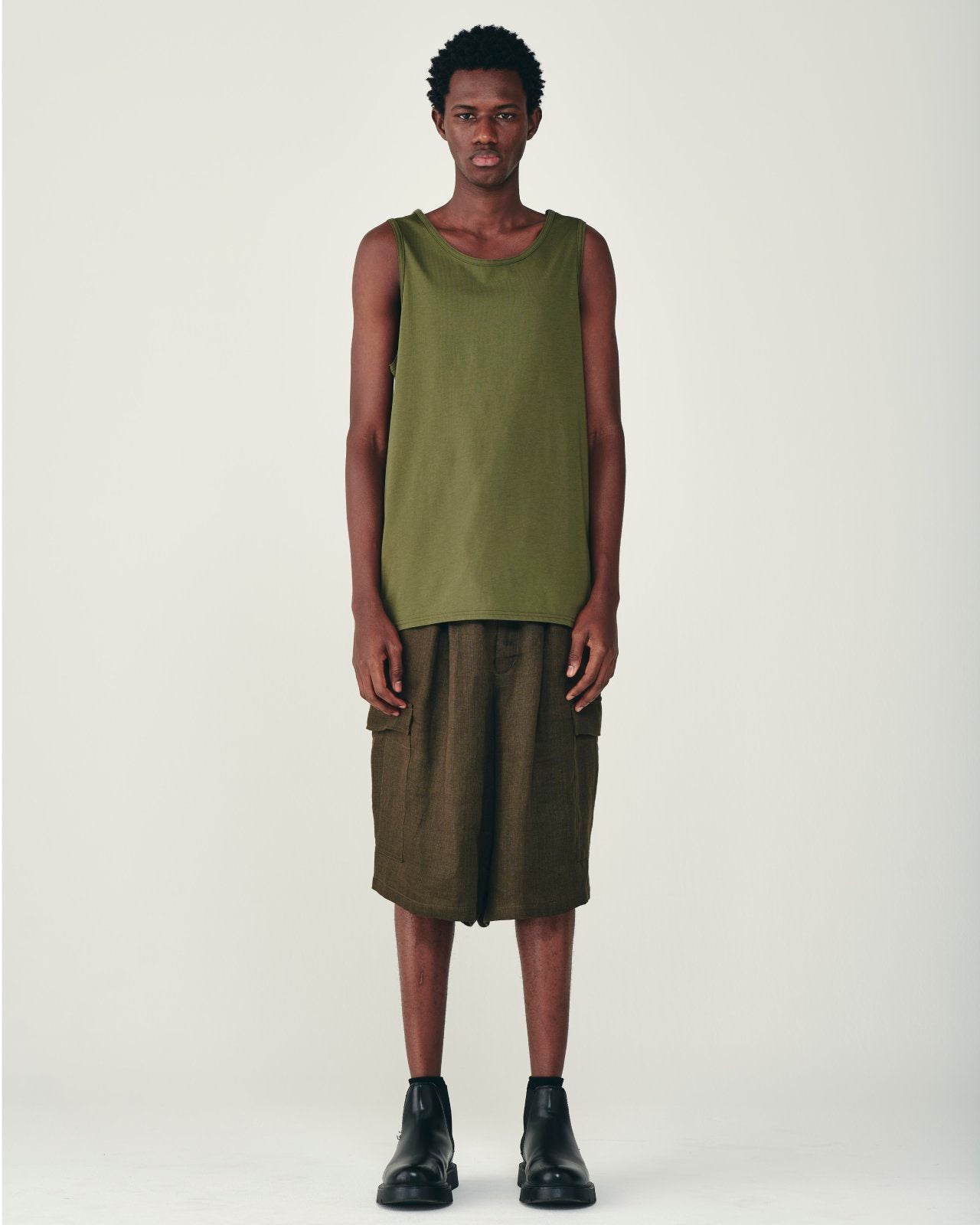 オーガニックコットン72/2強燃天竺 / タンクトップ, Olive