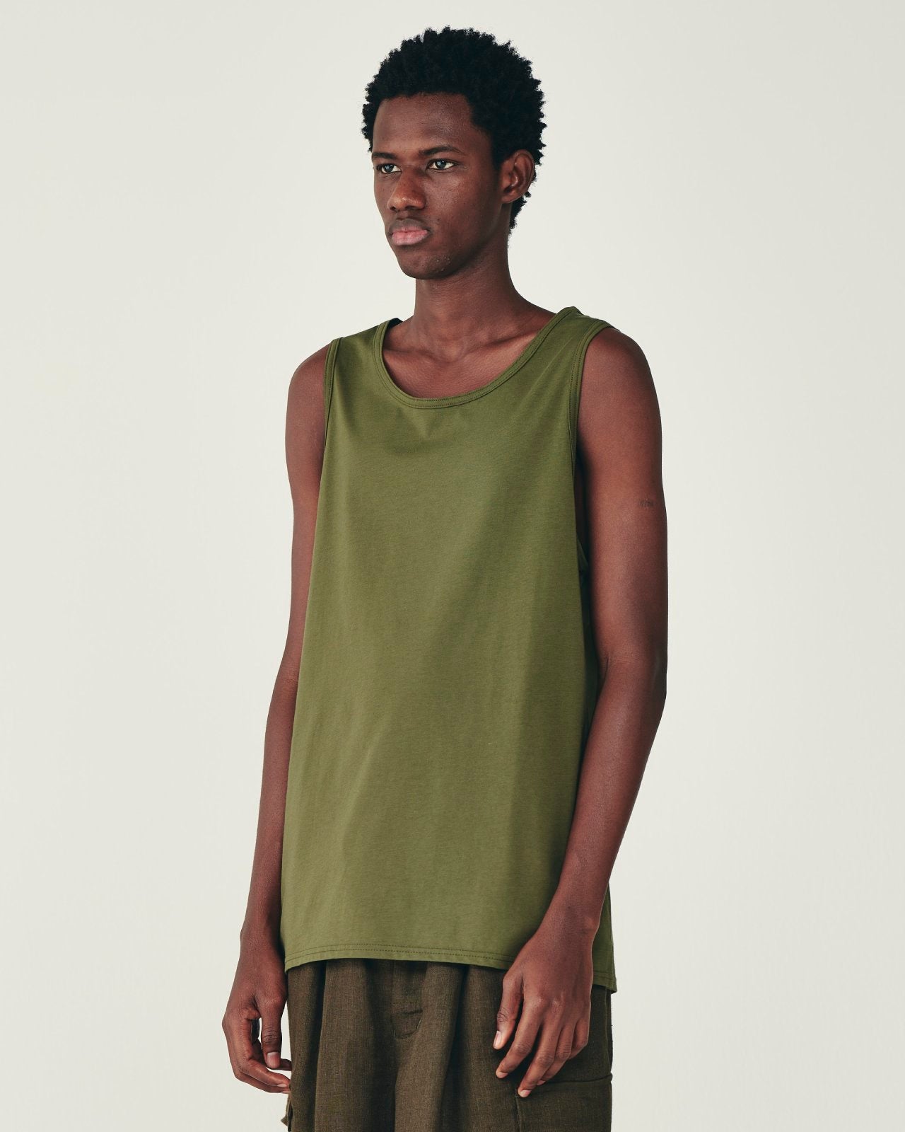 オーガニックコットン72/2強燃天竺 / タンクトップ, Olive