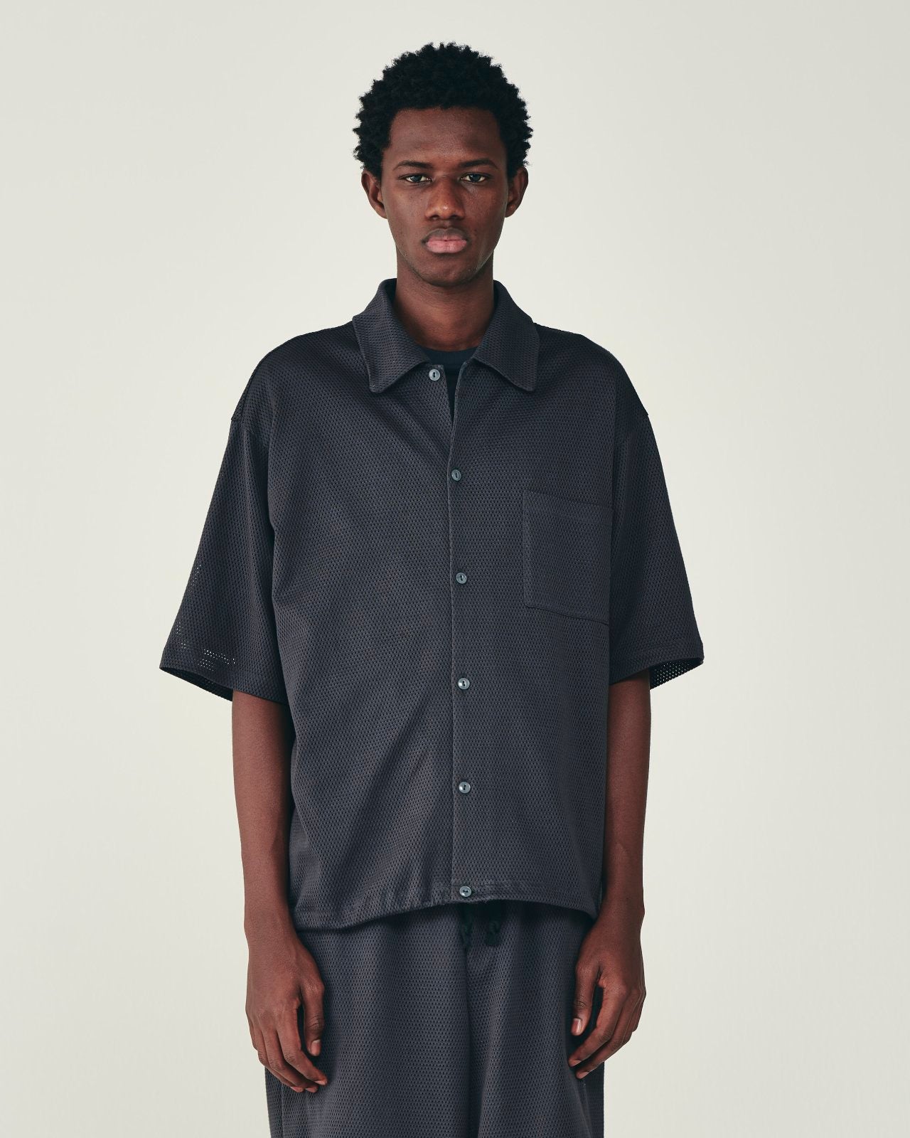 40/2 オーガニックコットンメッシュ オープンカラー S/S ニットシャツ, Silver Gray