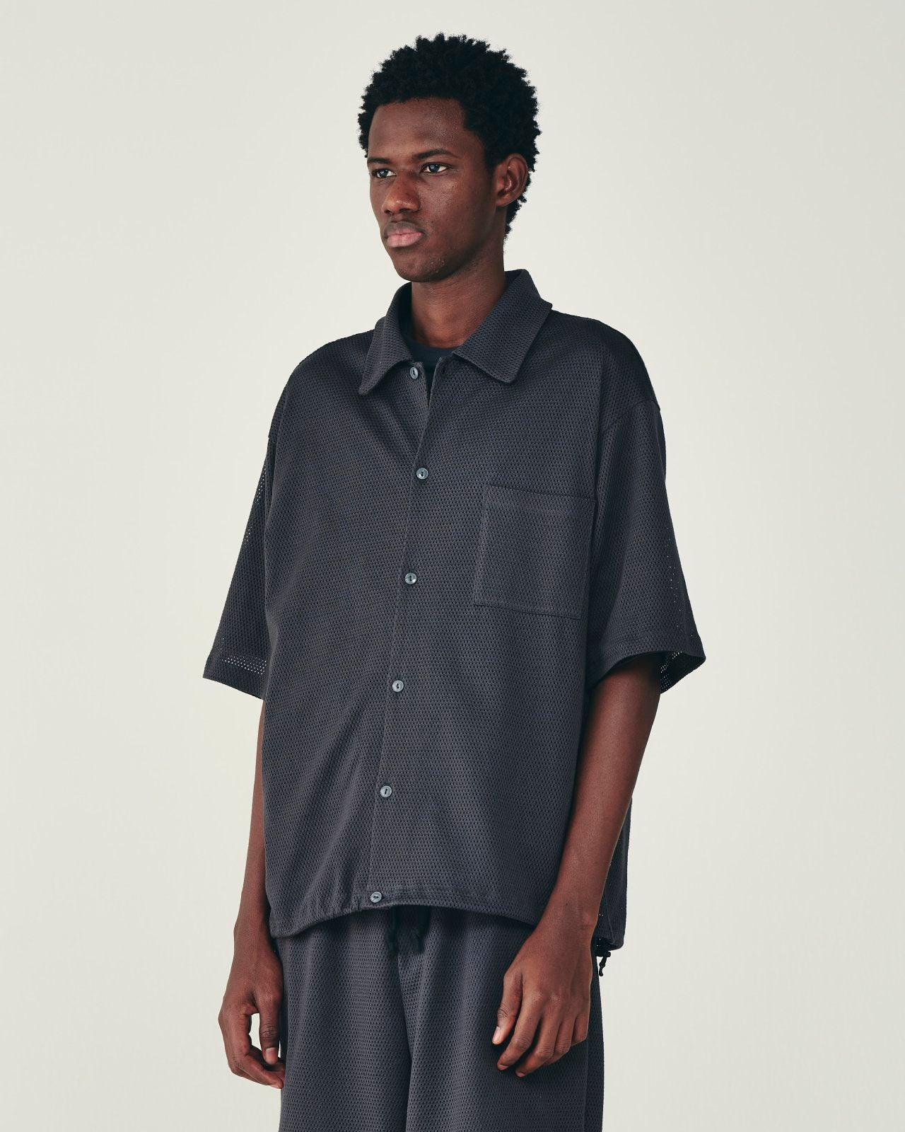 40/2 オーガニックコットンメッシュ オープンカラー S/S ニットシャツ, Silver Gray