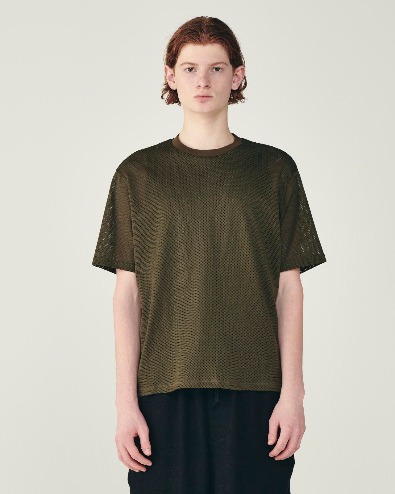 40/2 オーガニックコットンメッシュ クルーネック Tee, Olive
