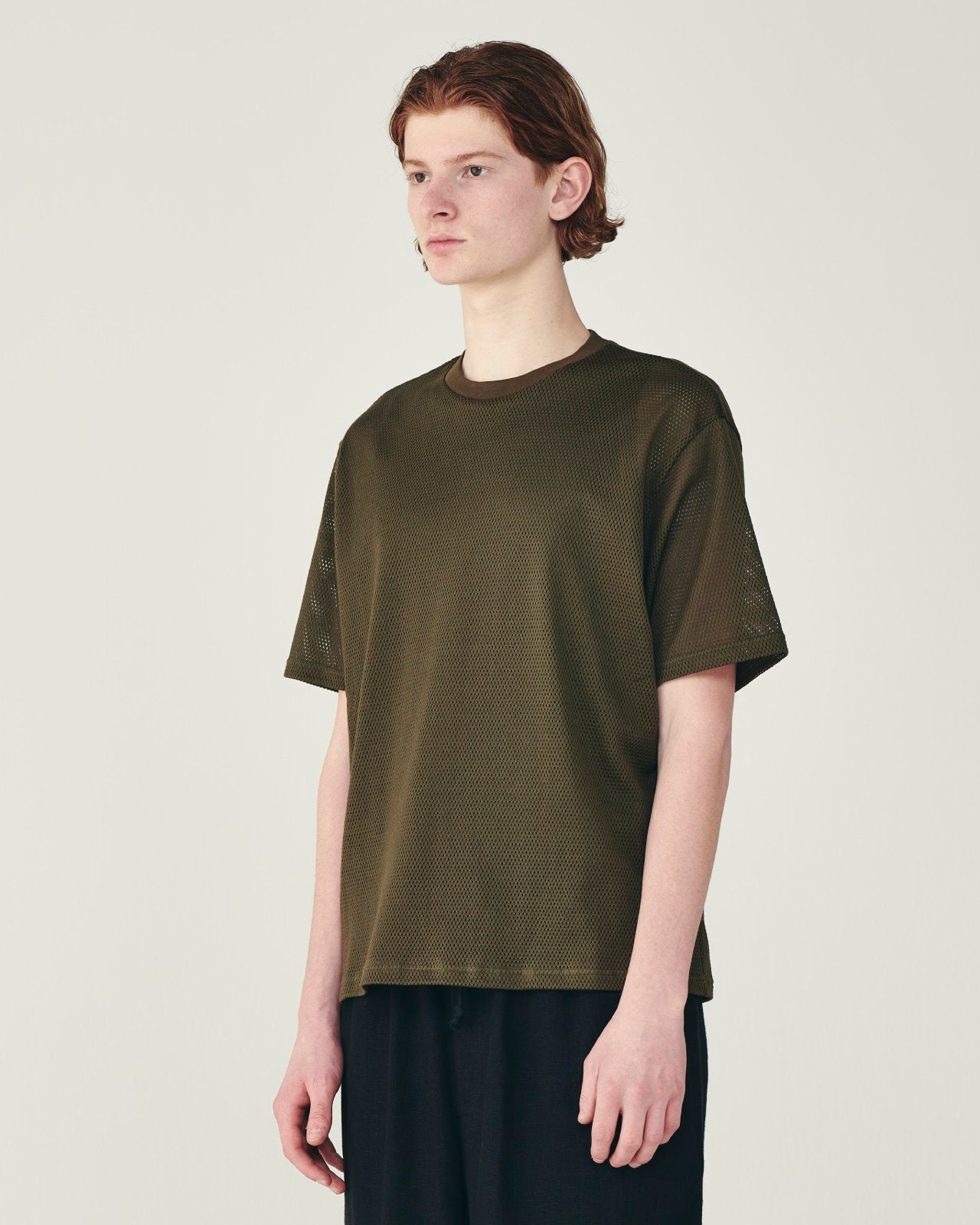 40/2 オーガニックコットンメッシュ クルーネック Tee, Olive