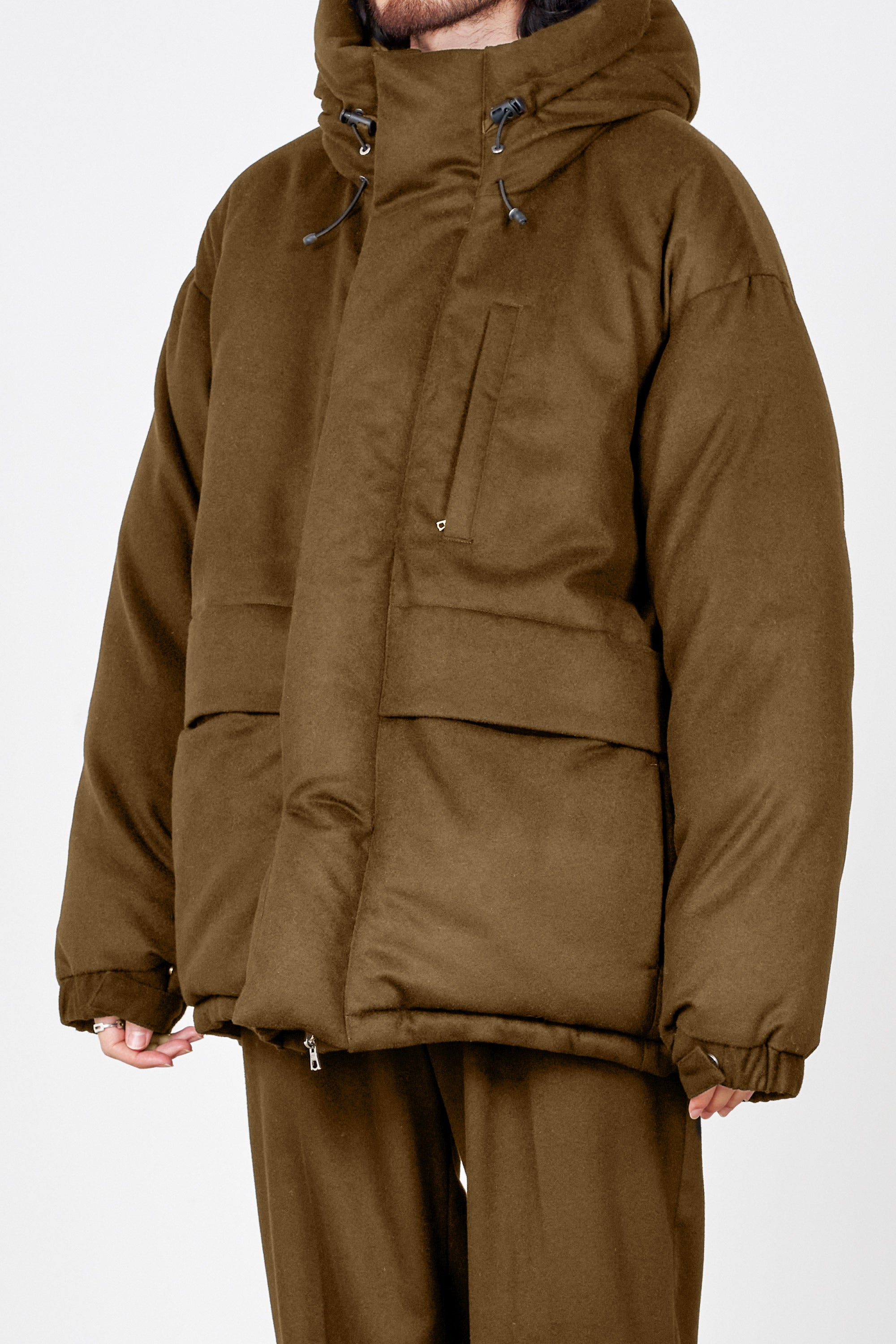 カシミヤフランネル / カシミヤダウンジャケット, Brown Khaki