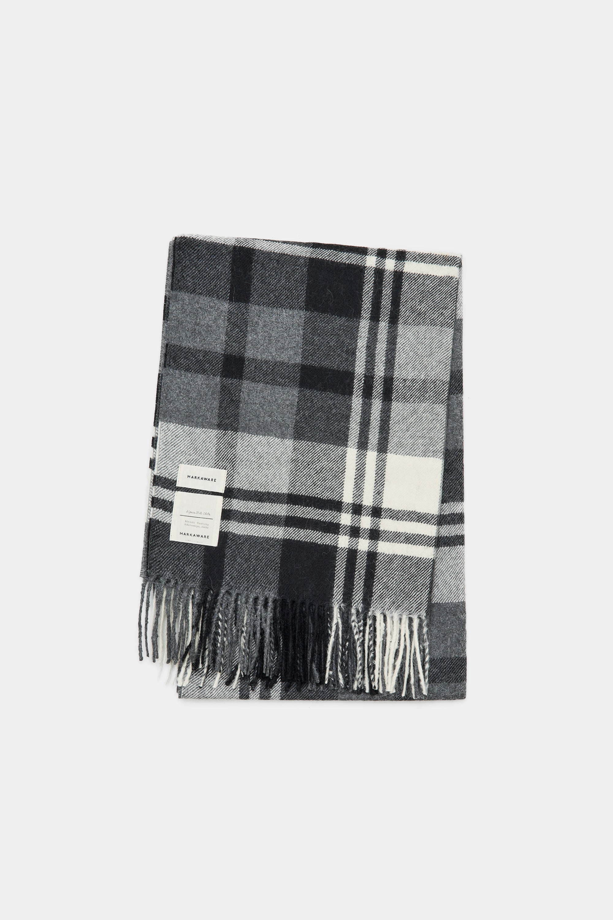ナチュラルブラック/ベビーアルパカ / アルパカストール, White Plaid