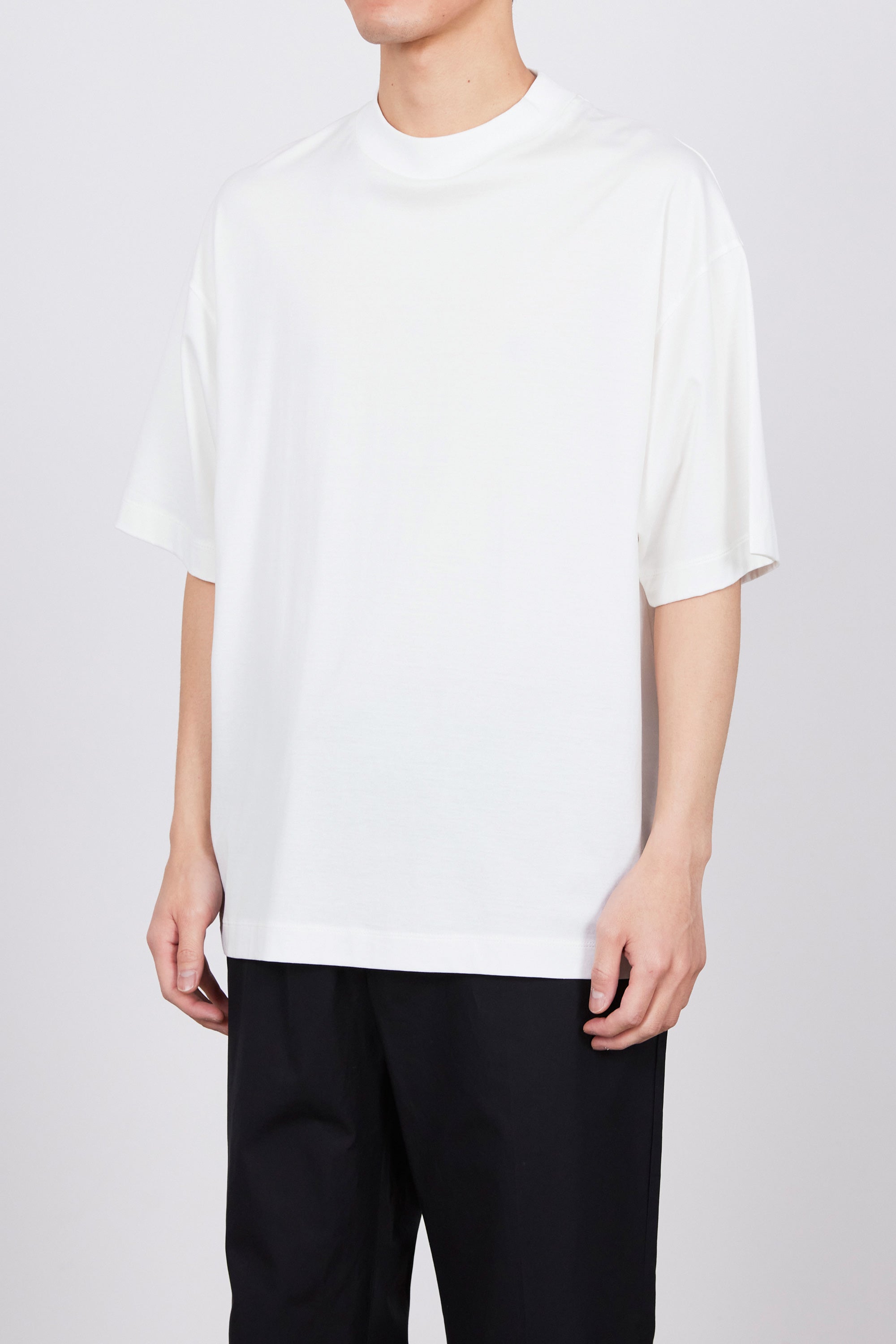 オーガニックGIZA 80/2天竺 / コンフォートフィットモックネック Tee, White