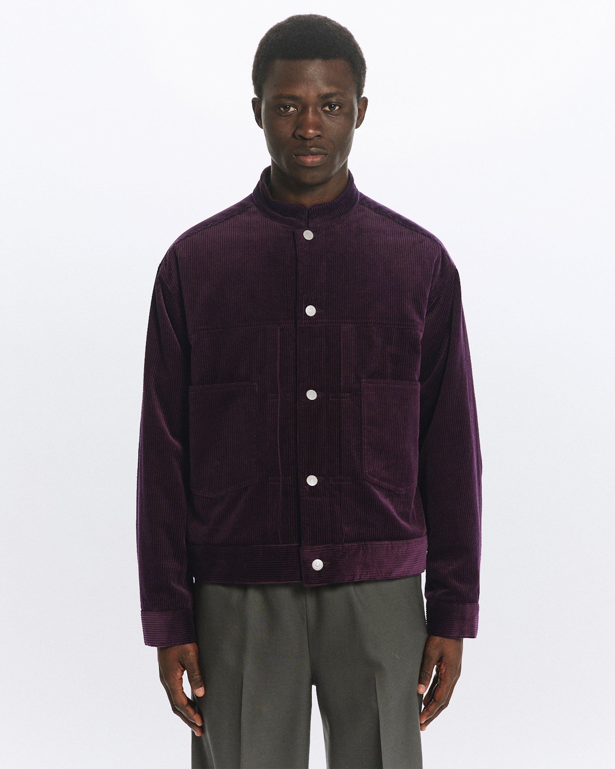 オーガニックコットン 6W コーデュロイ / パフドマンダリンカラーワークジャケット, Purple