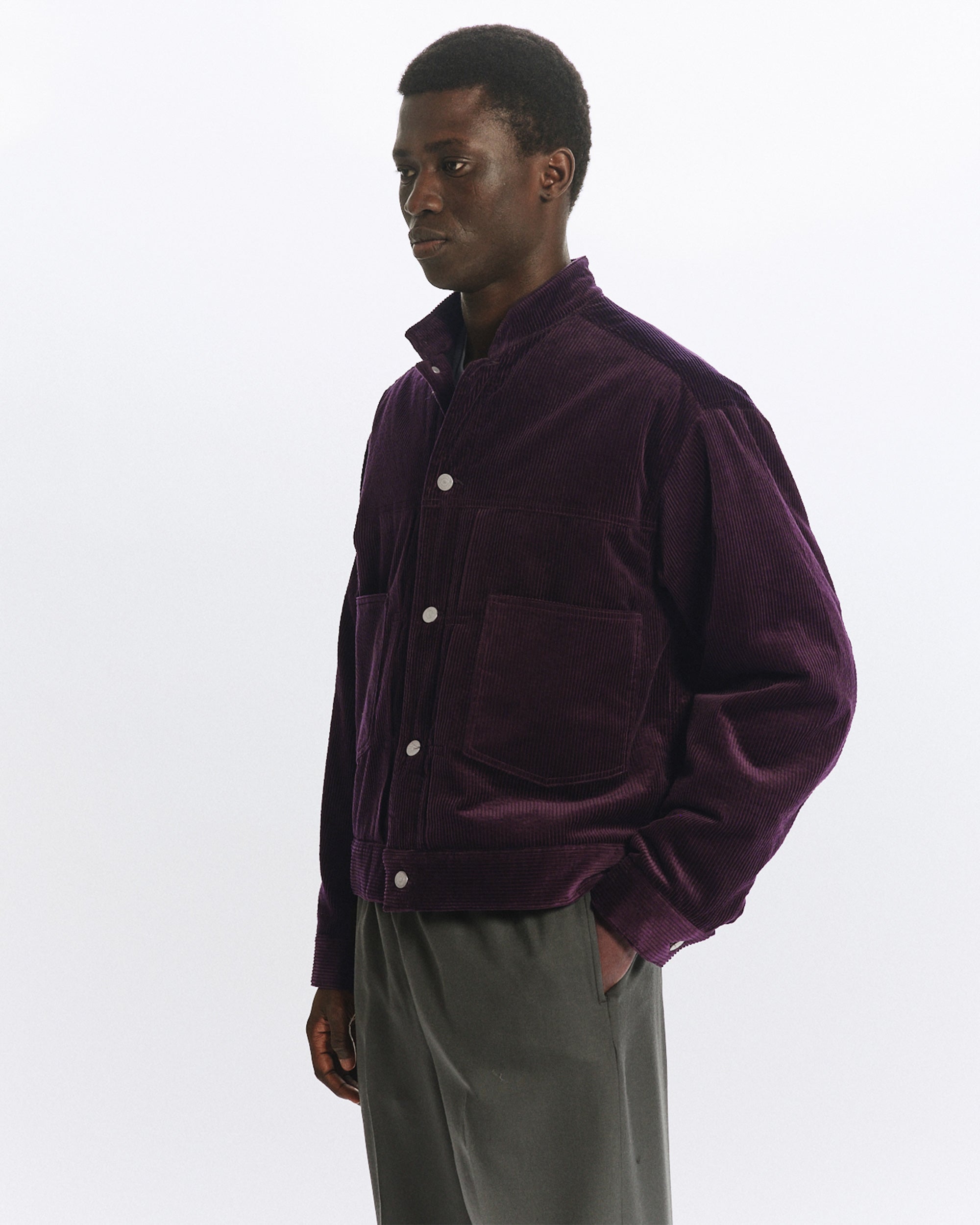 オーガニックコットン 6W コーデュロイ / パフドマンダリンカラーワークジャケット, Purple