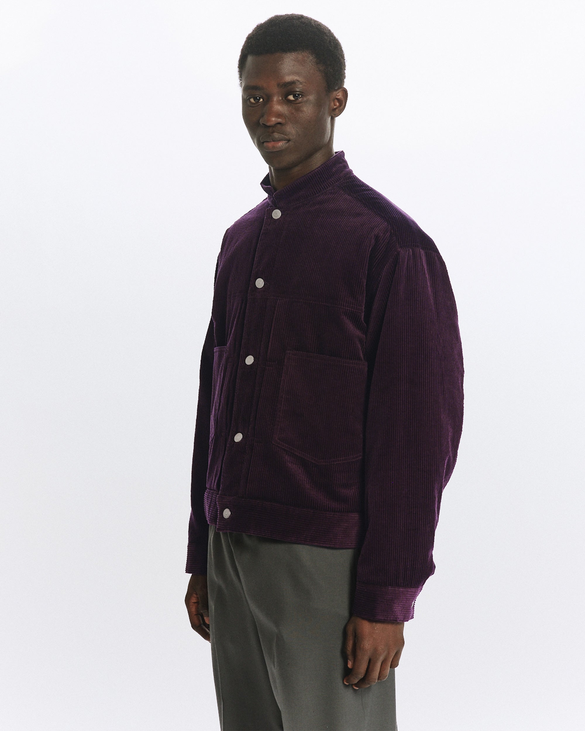 オーガニックコットン 6W コーデュロイ / パフドマンダリンカラーワークジャケット, Purple