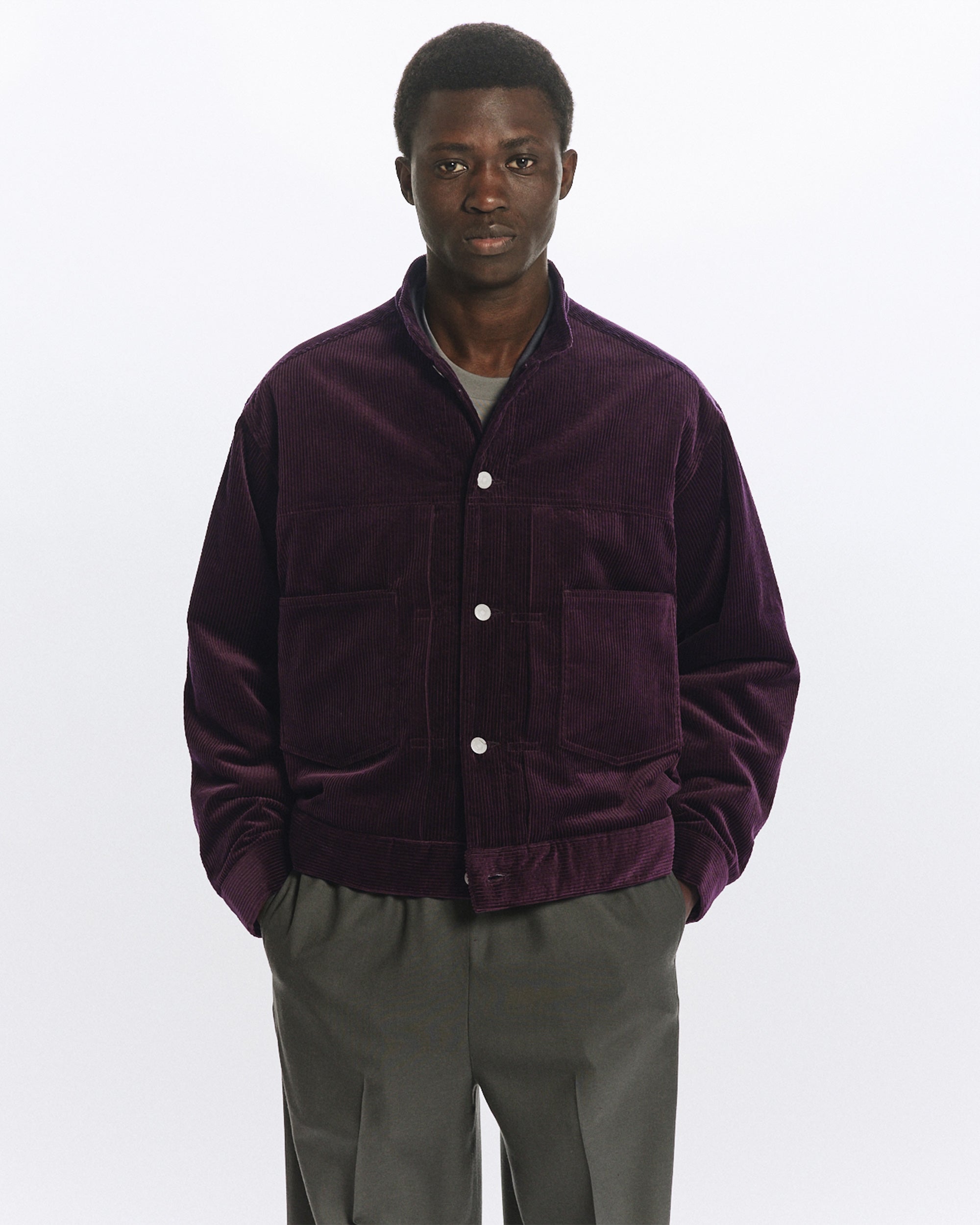 オーガニックコットン 6W コーデュロイ / パフドマンダリンカラーワークジャケット, Purple