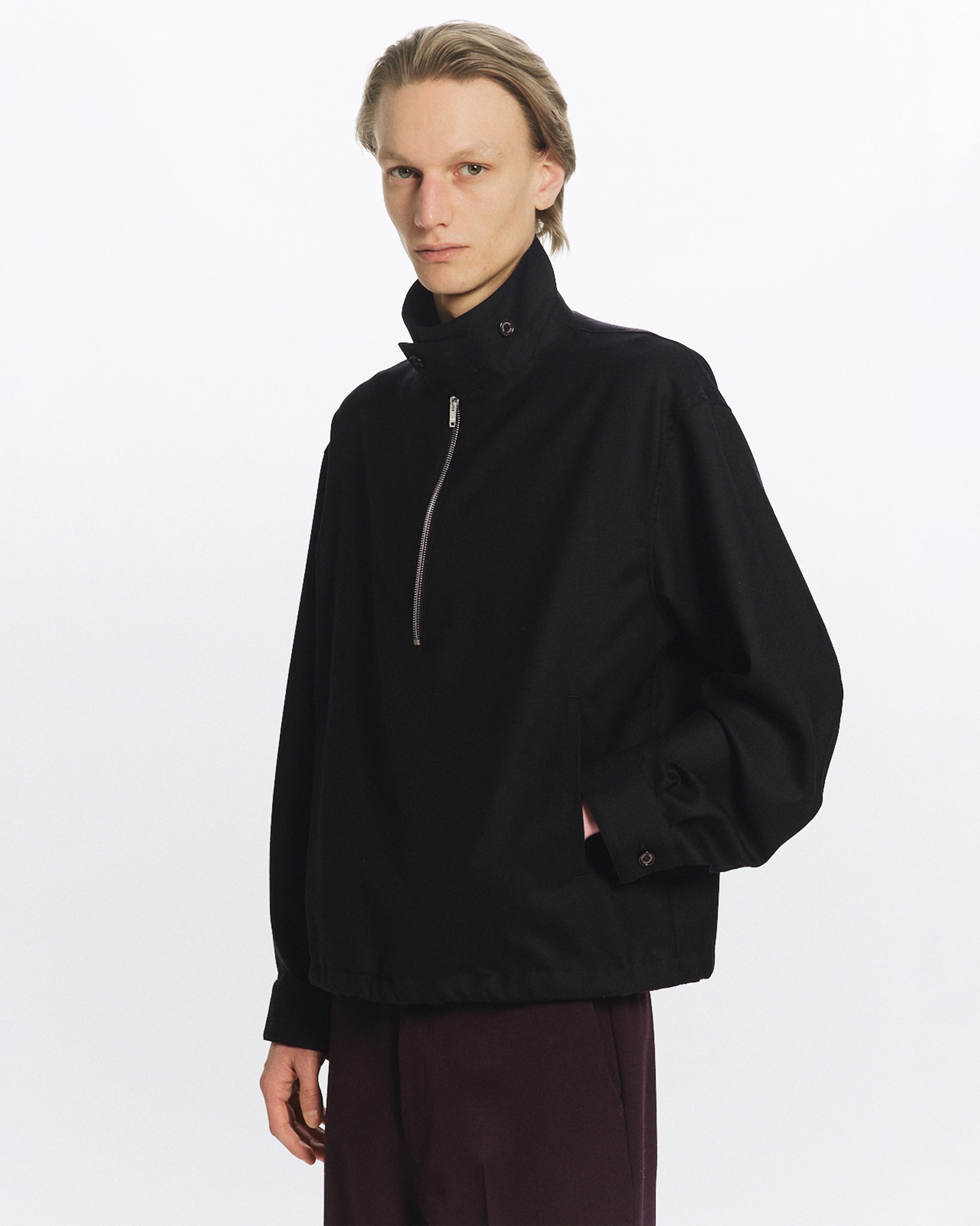 2/80 オーガニックウールヴィエラ / ハーフジップサービスジャケット, Black