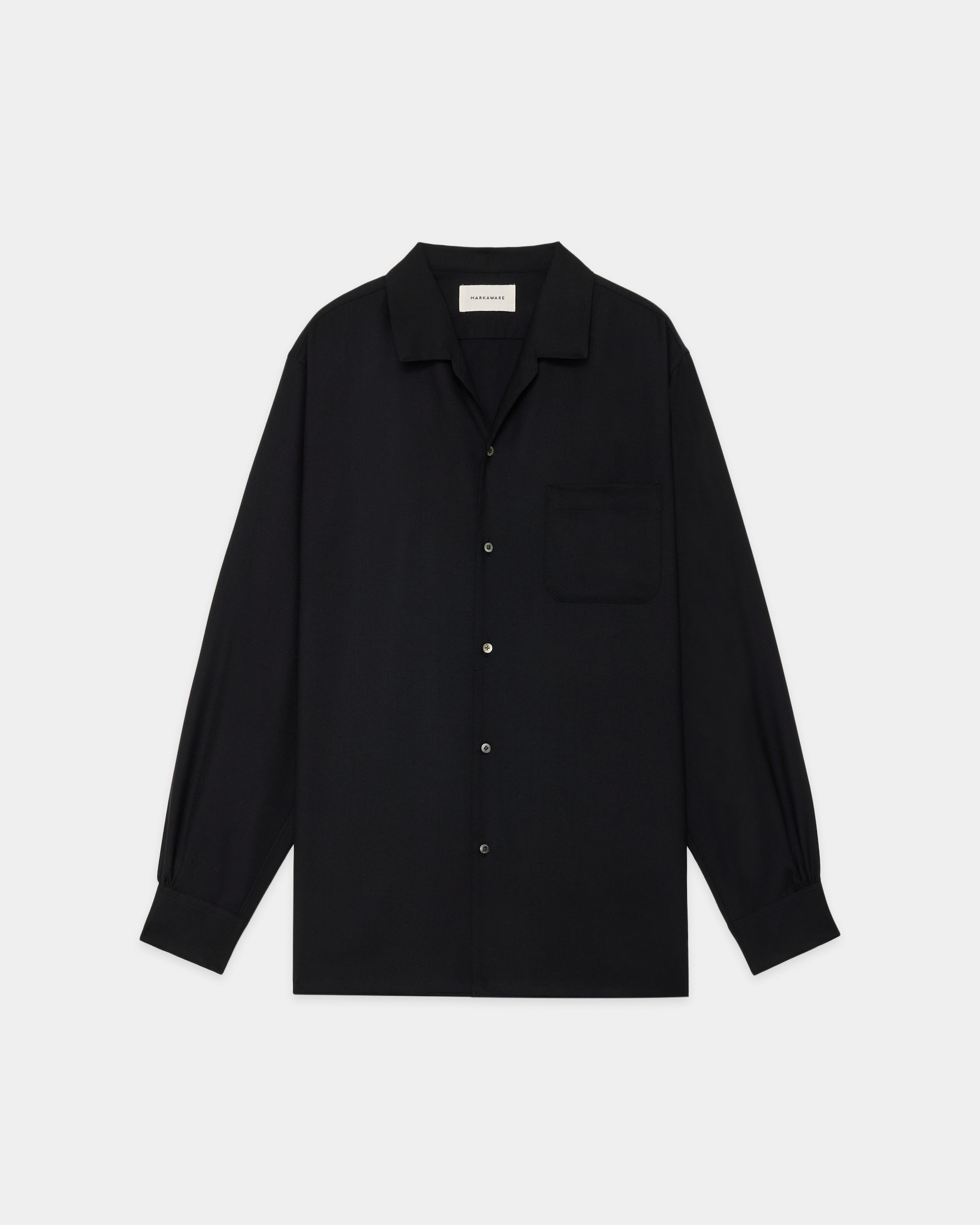 2/80 オーガニックウールヴィエラ / イタリアンオープンカラーシャツ, Black