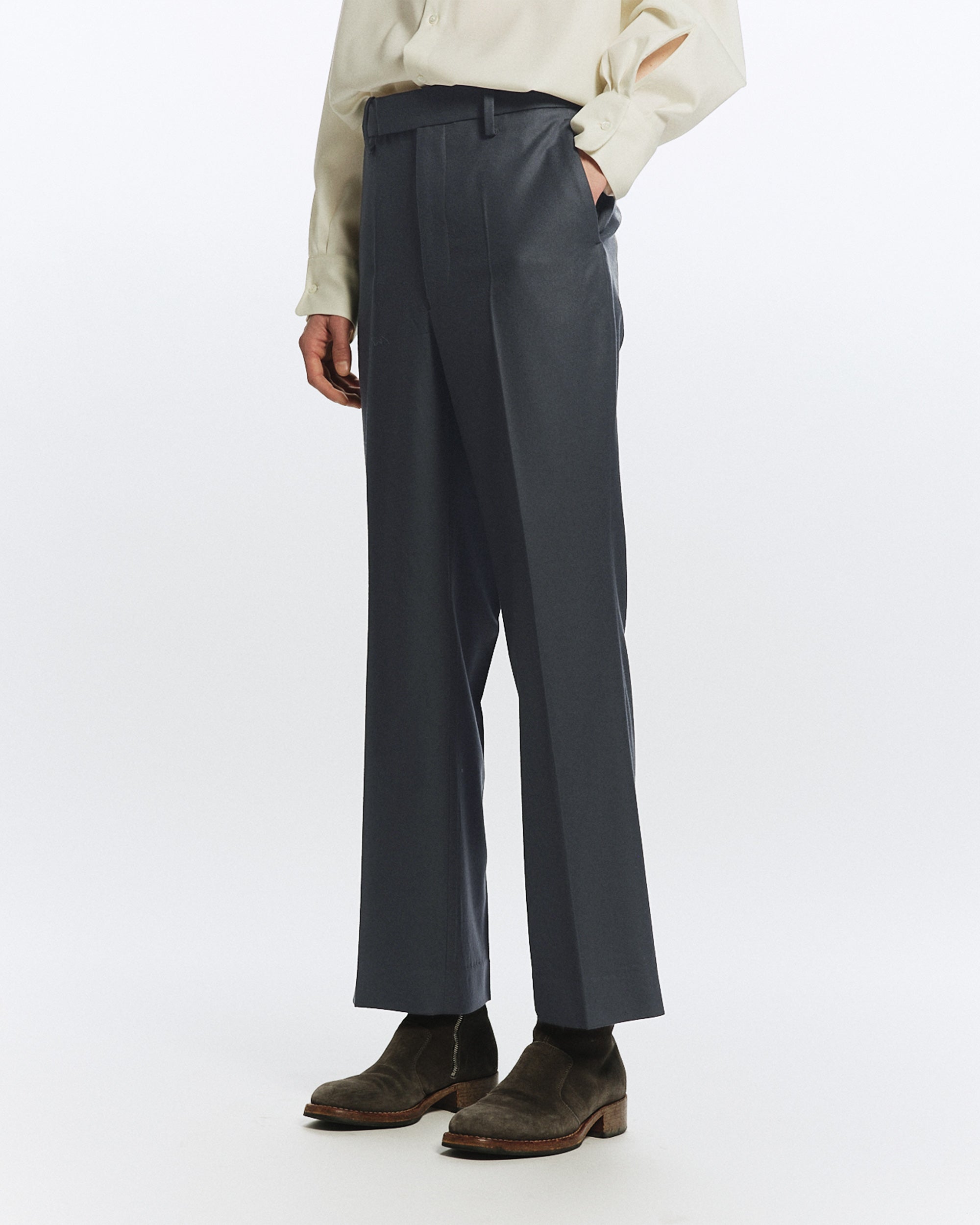 2/80 オーガニックウールフランネル / スリムストレートトラウザーズ, Forest Gray