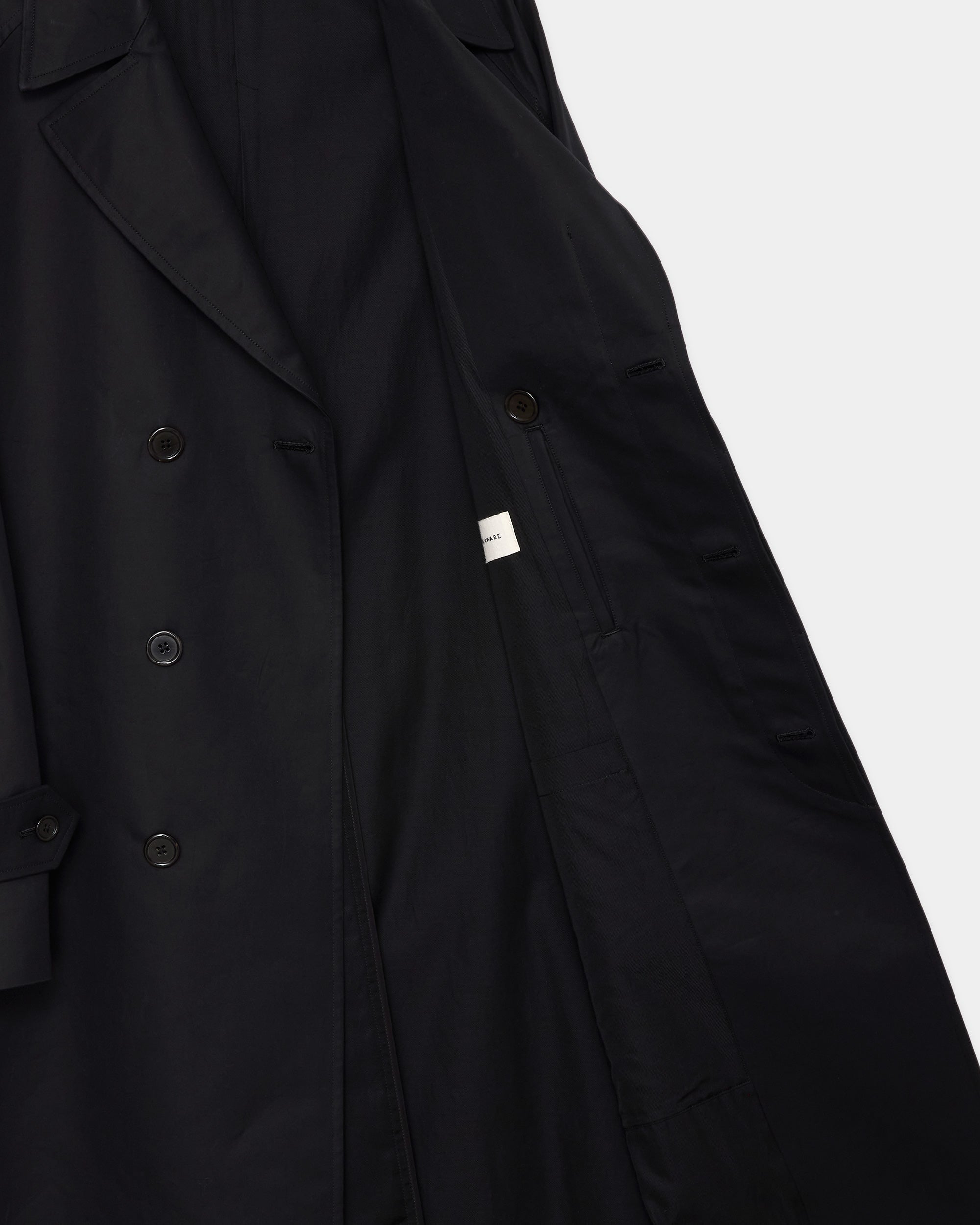 オーガニックGIZAギャバジン / フライフロントトレンチコート, Black