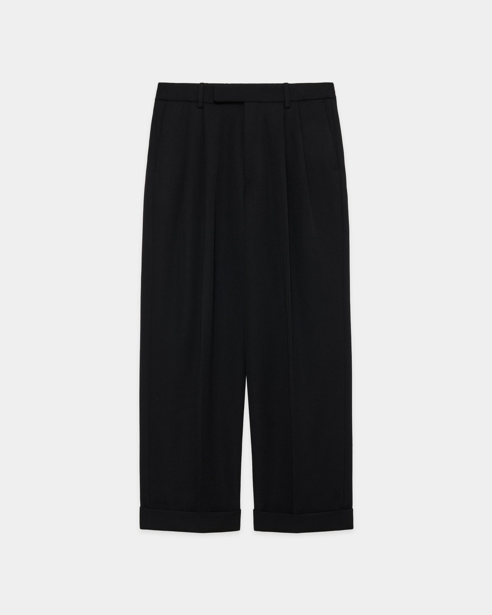 ポルワース3/2ハードツイル / ダブルプリーテッドセミイージートラウザーズ, Black