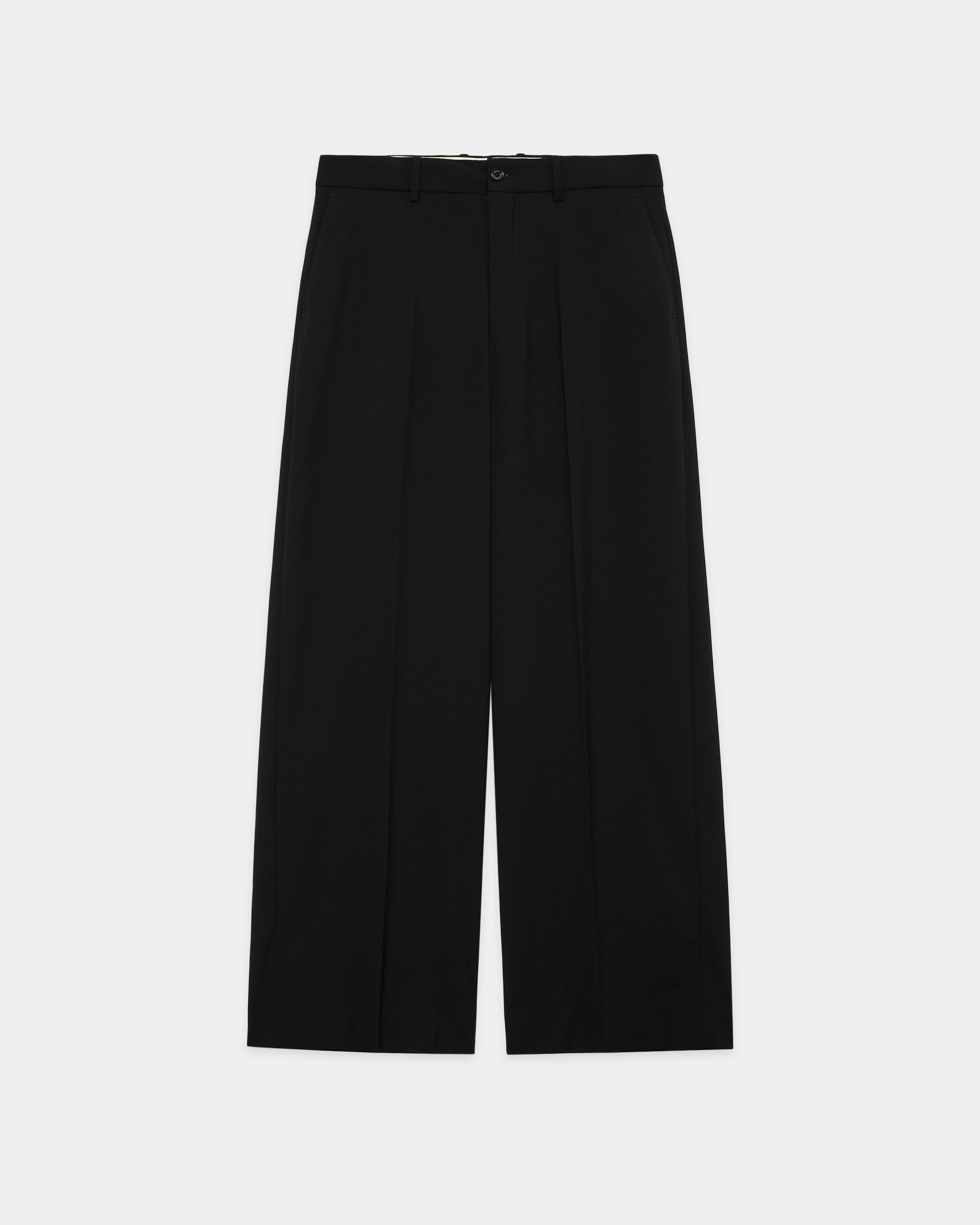 3/72アルゼンチンウールトロピカルサバイバルクロス / フラットフロントワイドトラウザーズ, Black