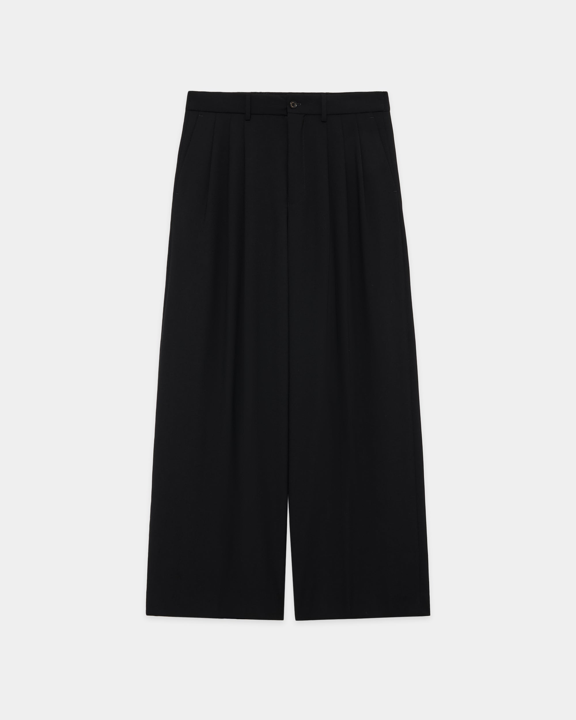 3/72アルゼンチンウールトロピカルサバイバルクロス / トリプルプリーテッドワイドトラウザーズ, Black