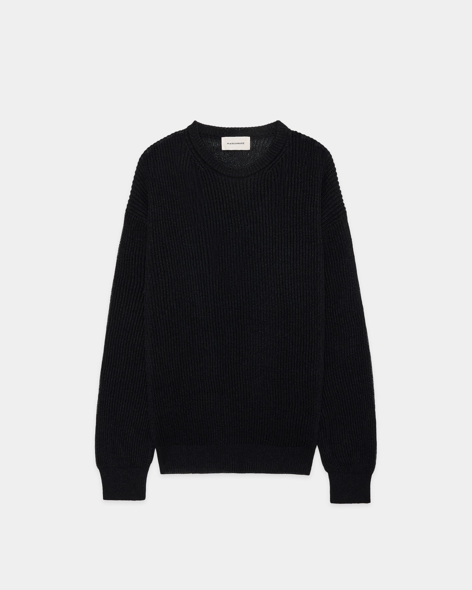 オーガニックコットンx和紙xシルクヤーン / クルーネックリブジャンパー, Black