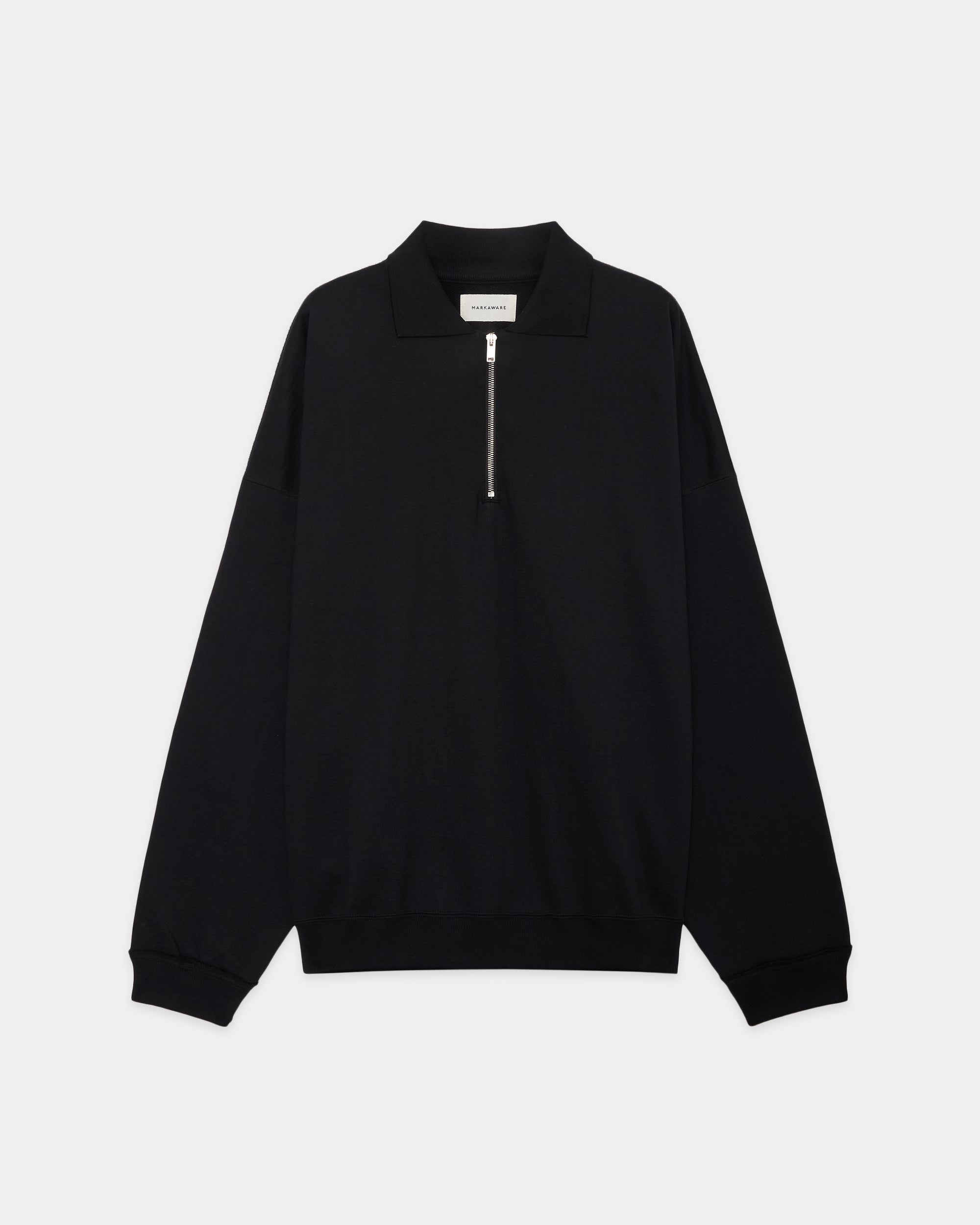 オーガニックコットンヘビー吊裏毛 / ハーフジップポロヒュージスウェット, Black