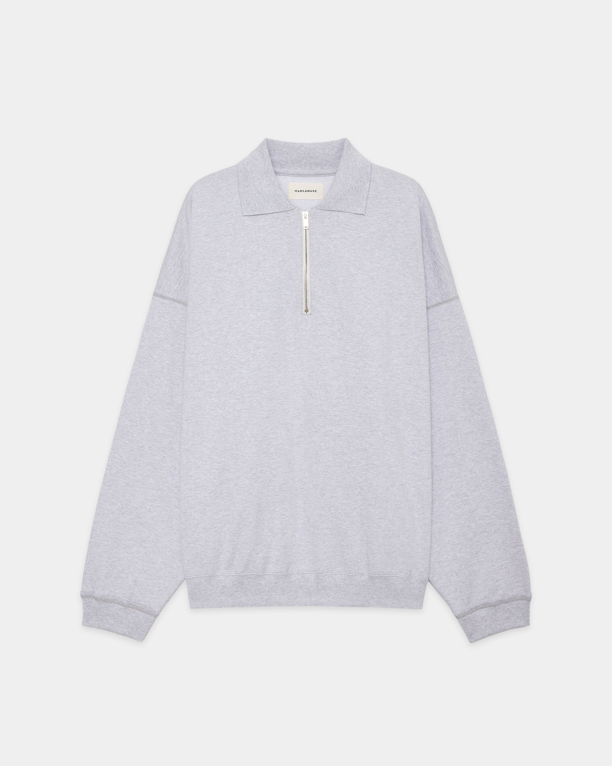 オーガニックコットンヘビー吊裏毛 / ハーフジップポロヒュージスウェット, Ash Gray