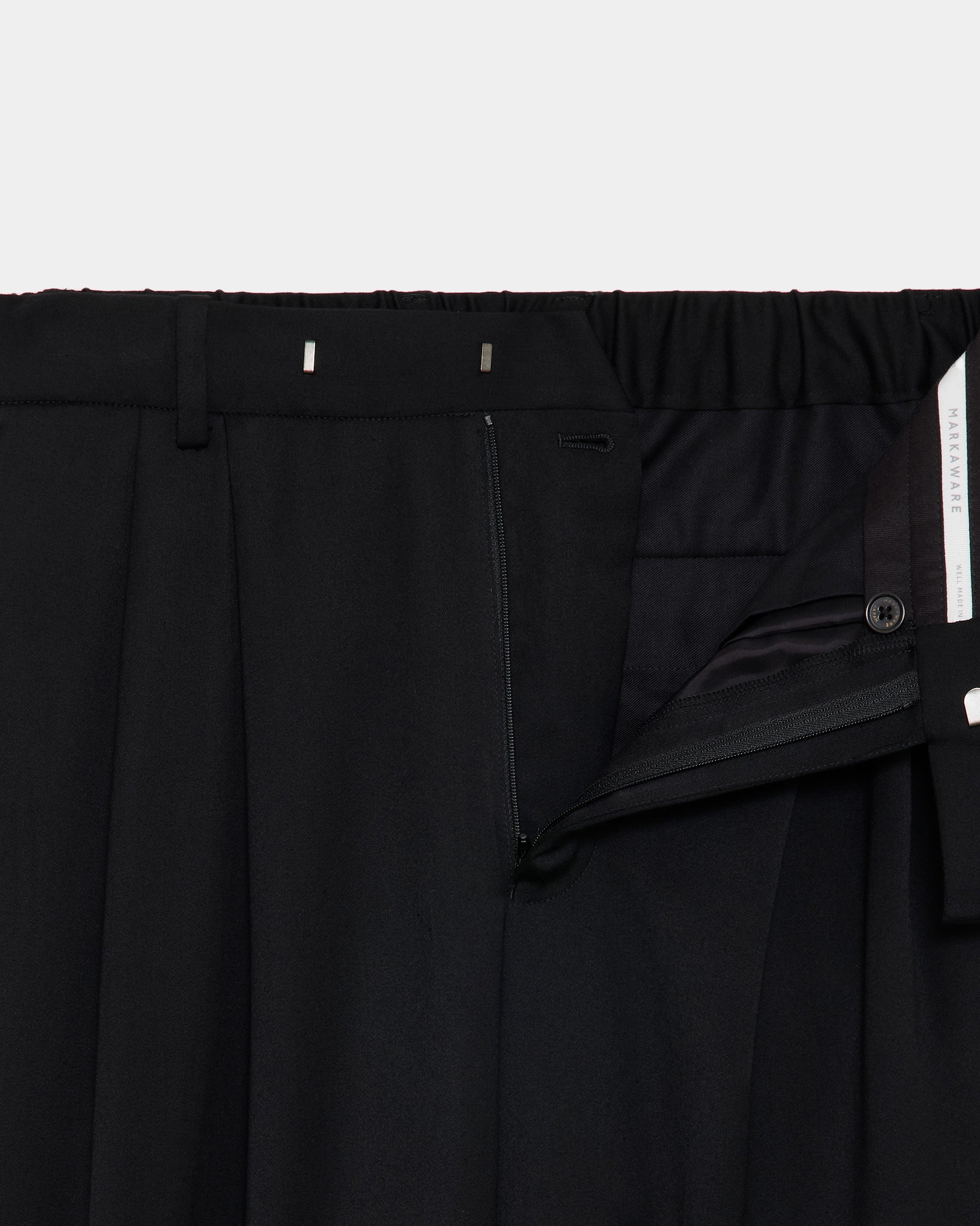 スーパー200sウールサテン / ダブルセミイージートラウザーズ, Black