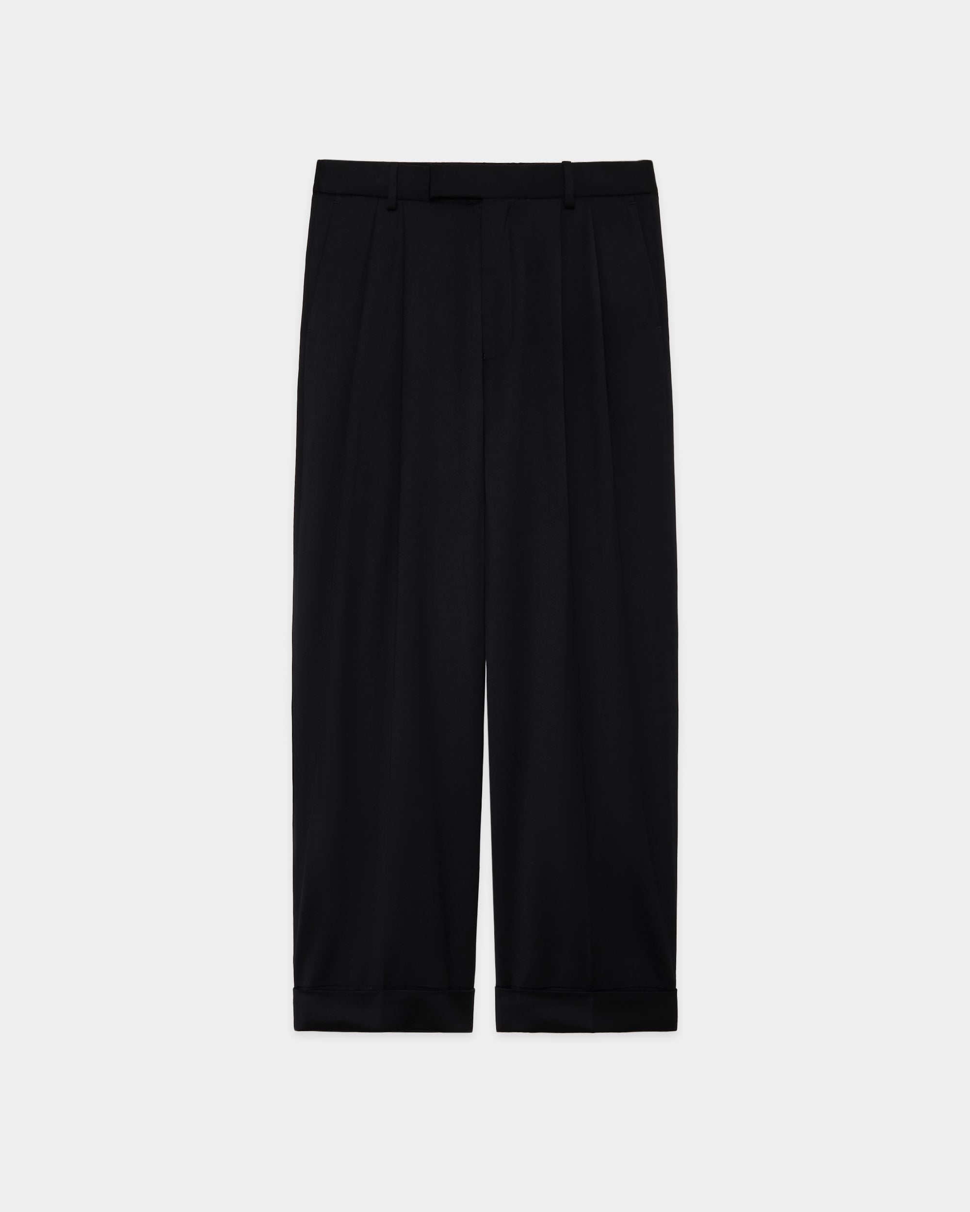 スーパー200sウールサテン / ダブルセミイージートラウザーズ, Black