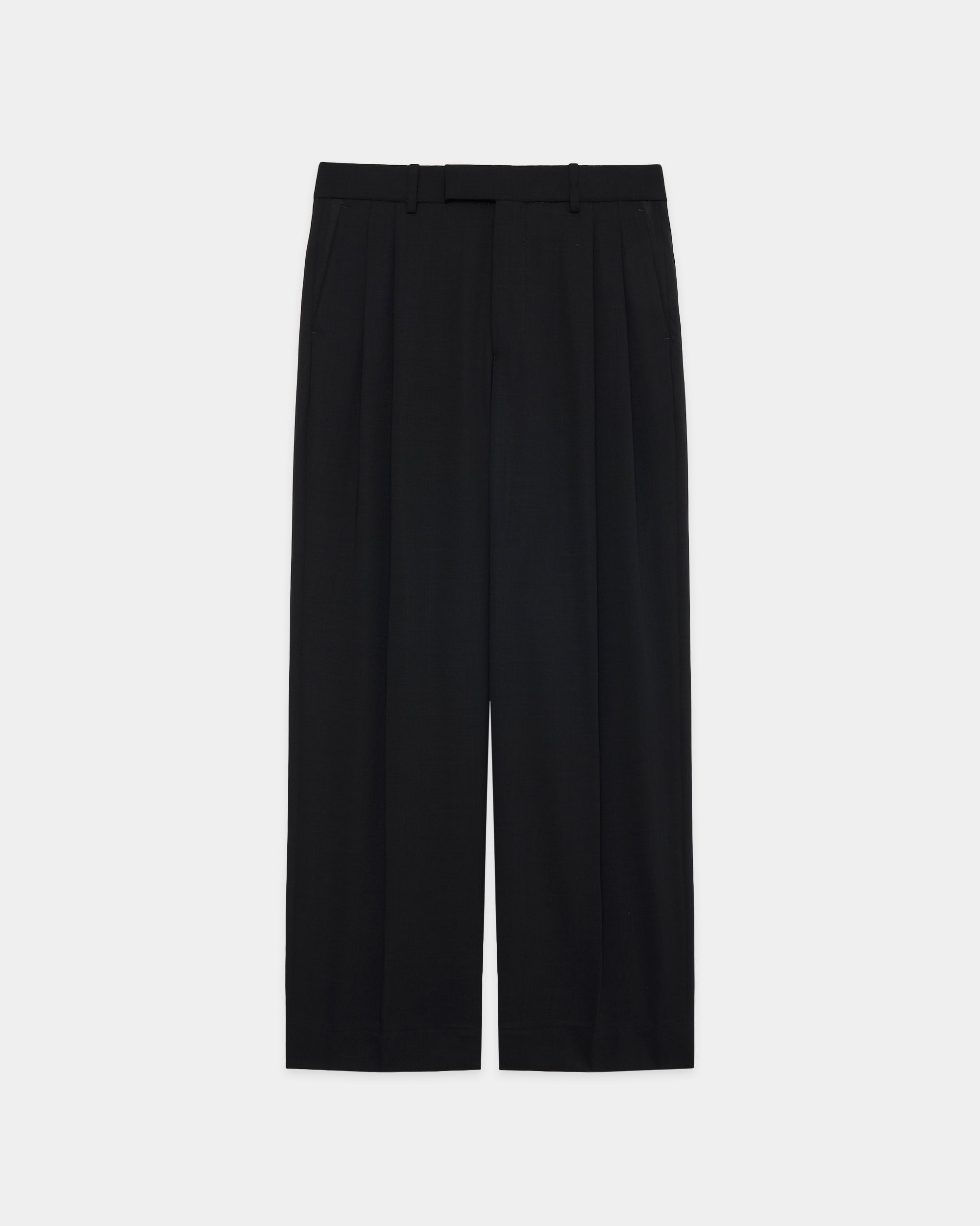 オーガニックウールライトサージ / ダブルプリーテッドトラウザーズ, Black